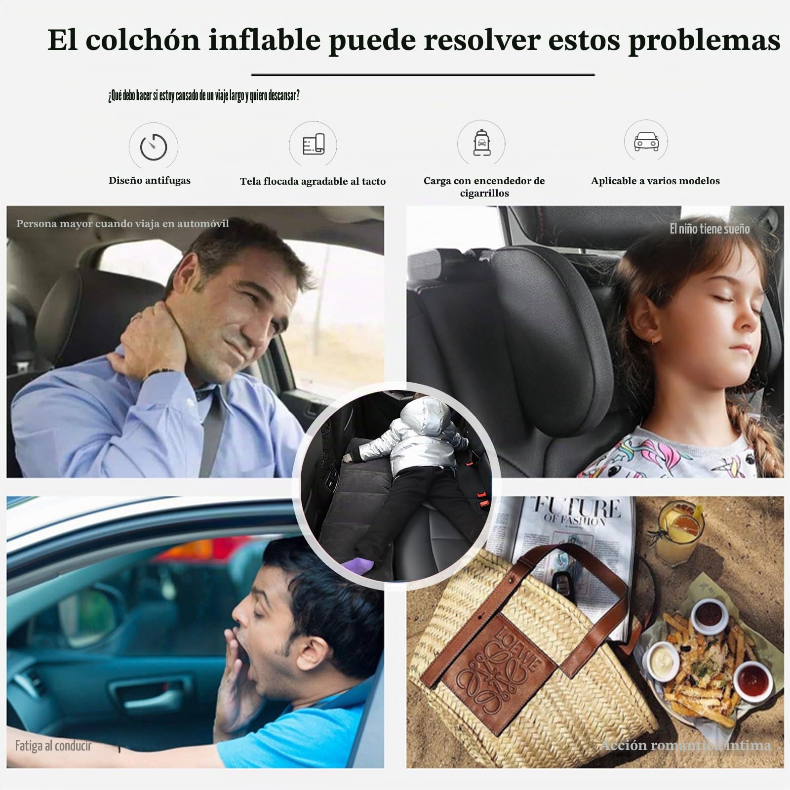 Colchón Coche Hinchable con Bomba de Aire Eléctrica para Viajes y Camping