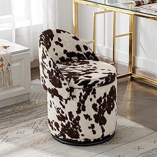 Modern Swivel Ottoman Vanity Chair, Linen Upholstered Barrel Club 360°De...