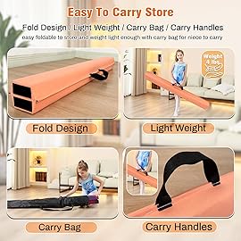 MARFULA 6 FT / 8 FT / 9 FT Folding Gymnastics Beam Foam Balance Floor Beam - Extra Firm - Suede Cover - Anti Slip Bottom with Carry Bag for Kids/Adults Home Use