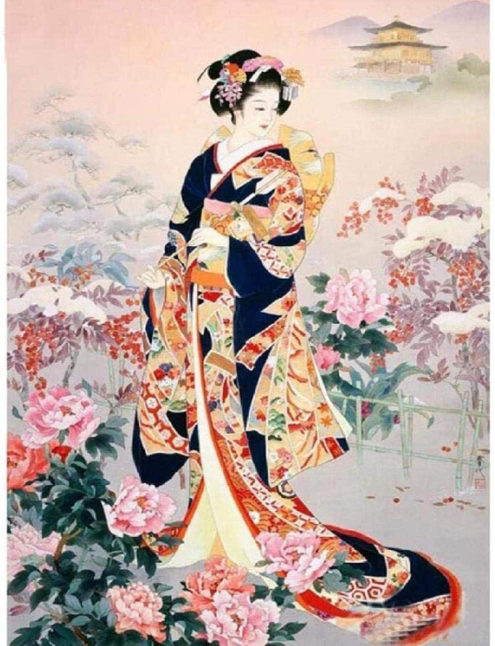 LSDAMW DIY 5D Diamond Painting by Number Kits — Oriental Woman Geisha Cross Stitch Embroidery — Japanese Woman Full Drill Mosaic Arts for Home Wall Decoration Gift (15.7x19.7 inches)