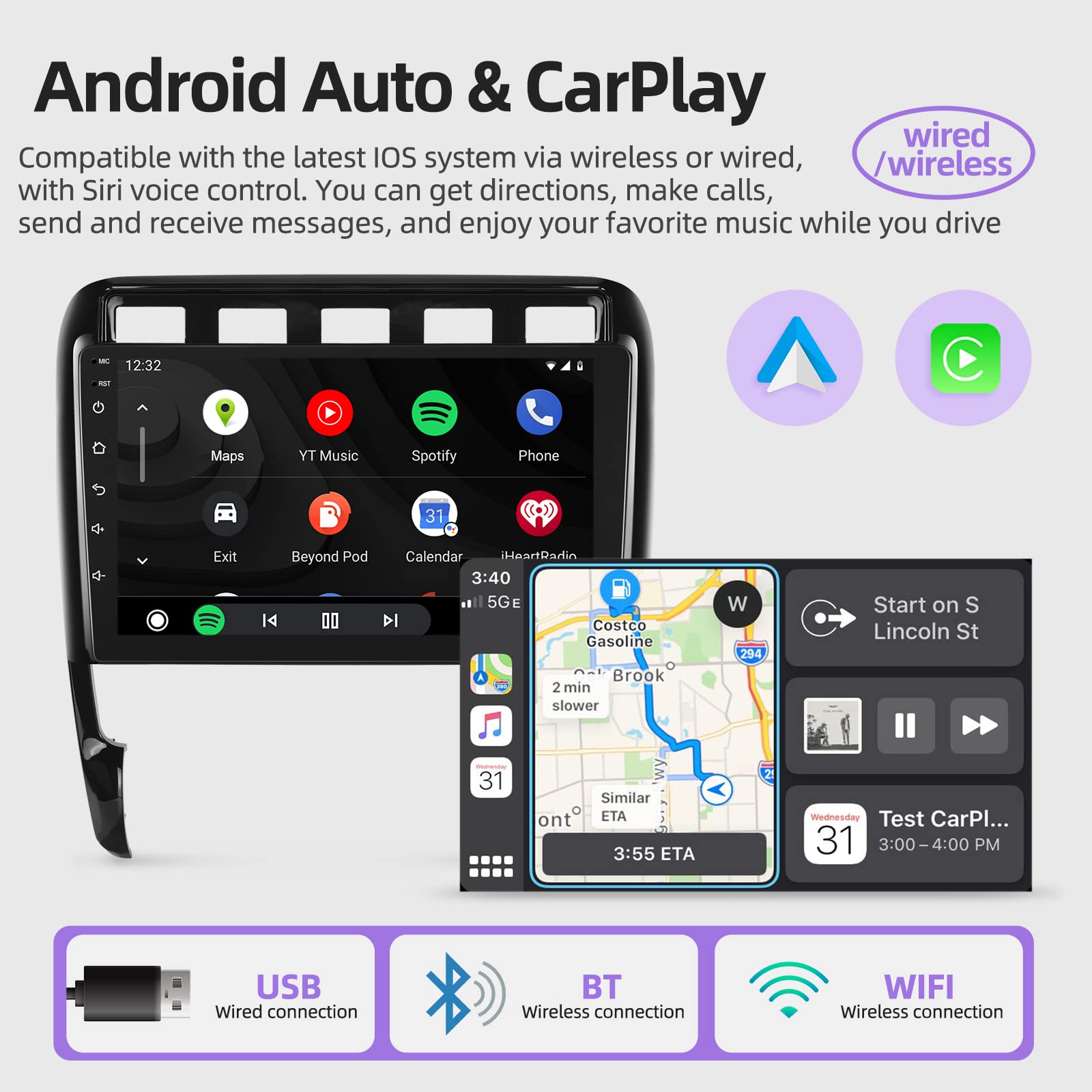 Android 13 Radio Coche para Porsche Cayenne 2002-2010 con Apple Carplay y Android Auto 9inch Pantalla táctil Estéreo de Coche Navegación GPS Hi-Fi + AHD Cámara de Respaldo y micrófono