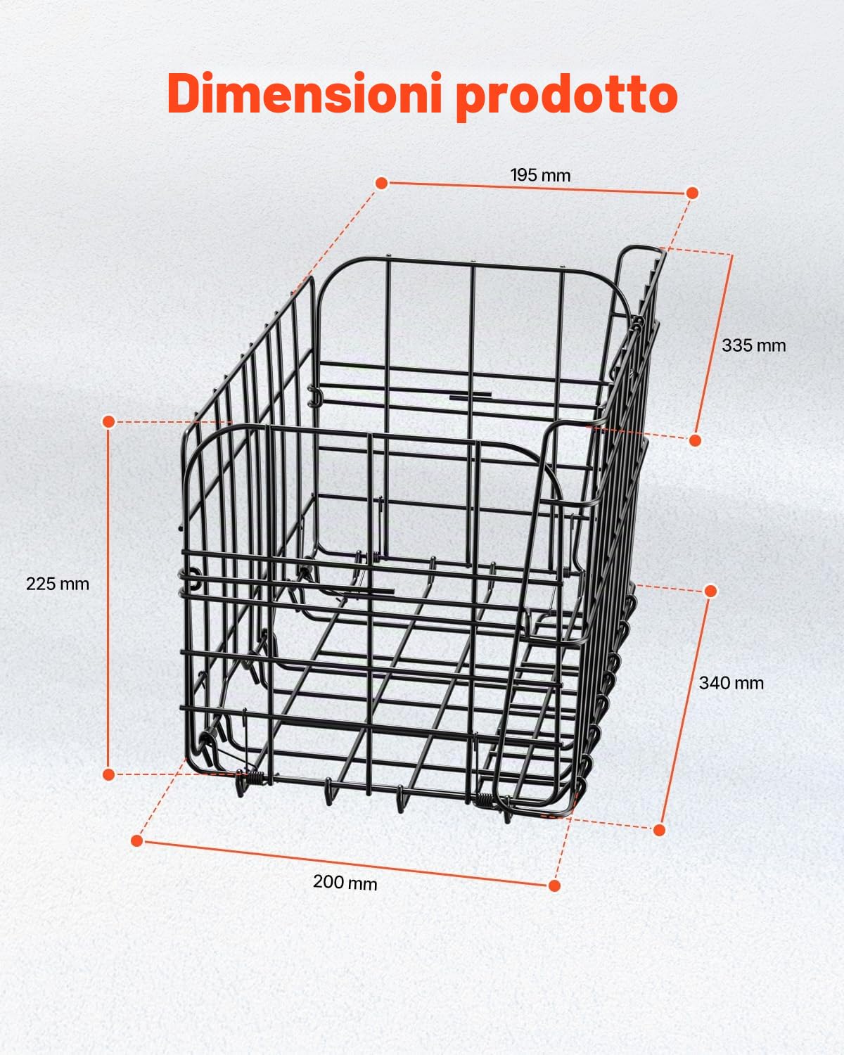 VEVOR Cestino Posteriore per Bici Medio, Cestino Pieghevole per Bicicletta in Filo Metallico con Rete di Carico, Borsa Interna Rimovibile e Copertura Impermeabile, Design a Sgancio Rapido