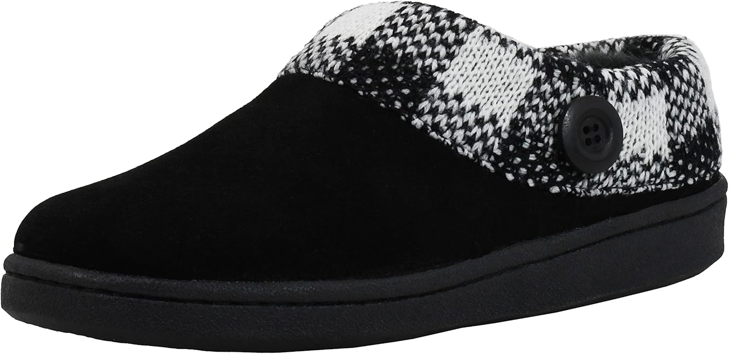 Clarks Women's Knit Scuff Slipper, Black/White, 8 M US