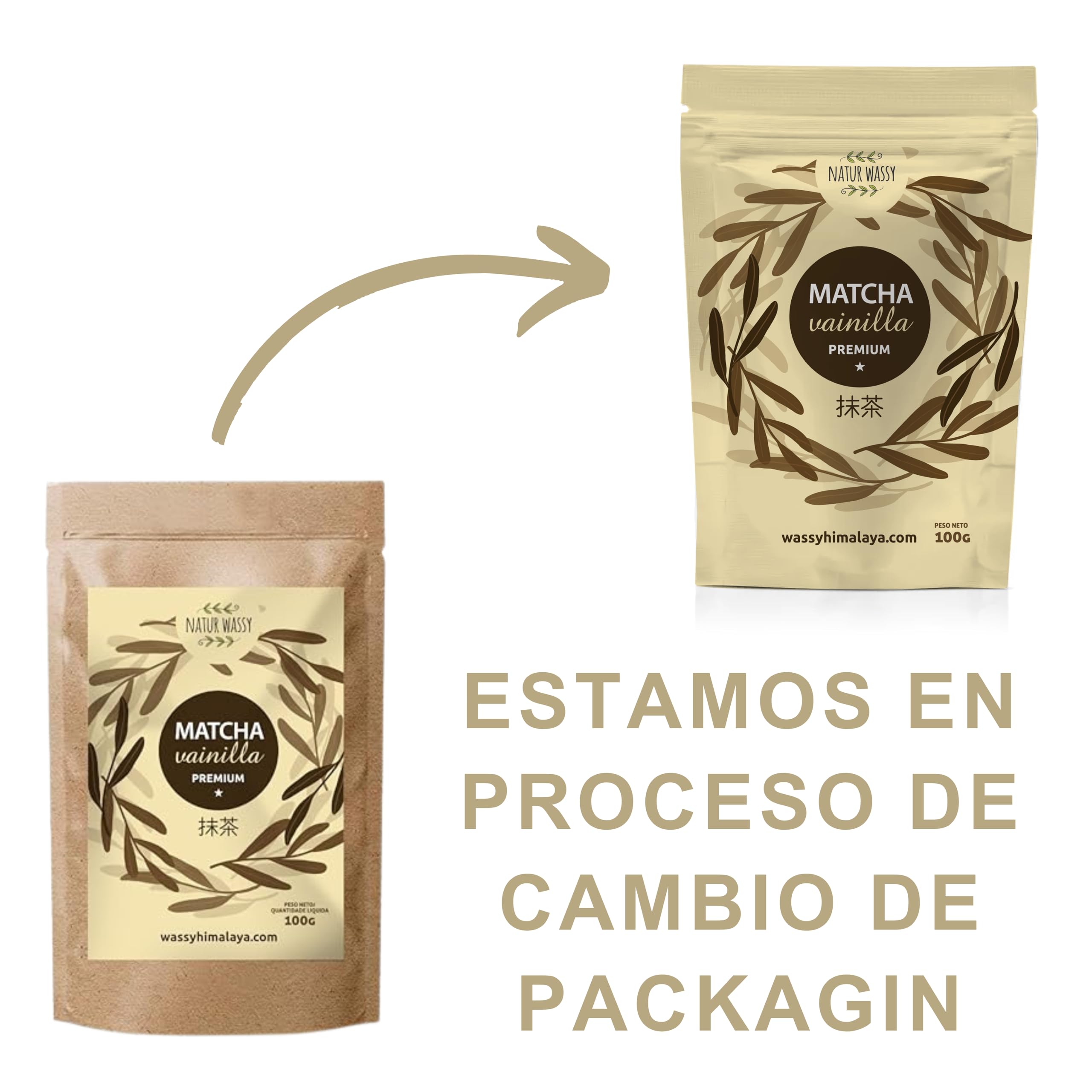 NATUR WASSY Te Matcha VAINILLA, Grado PREMIUM, En Polvo. 100% Natural. 100Gr De Te Verde Matcha Sabor a Vainilla, Potente Detox Y Antioxidante. 100 Dosis