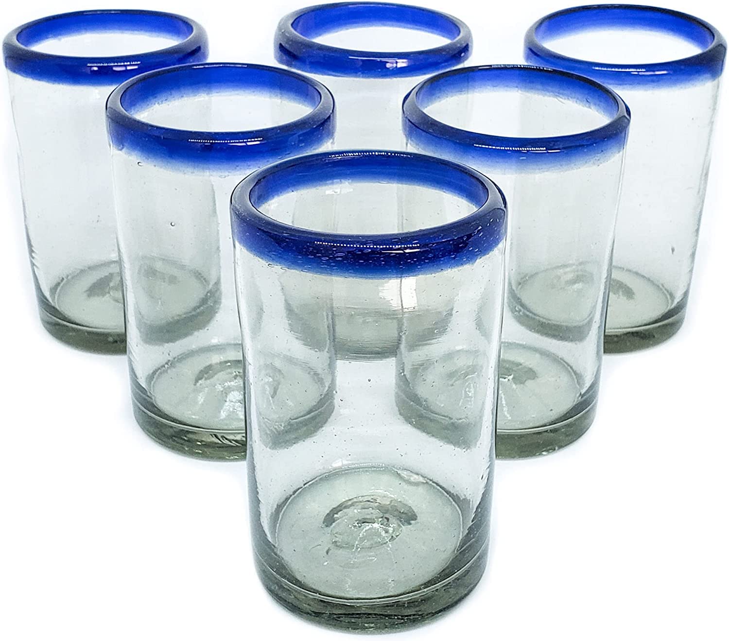 MexHandcraft Cobalt Blue Rim 9 oz Juice Glasses (set of 6), Recycled Glass, Lead-free, Toxin-Free (9 oz Juice) — image 1