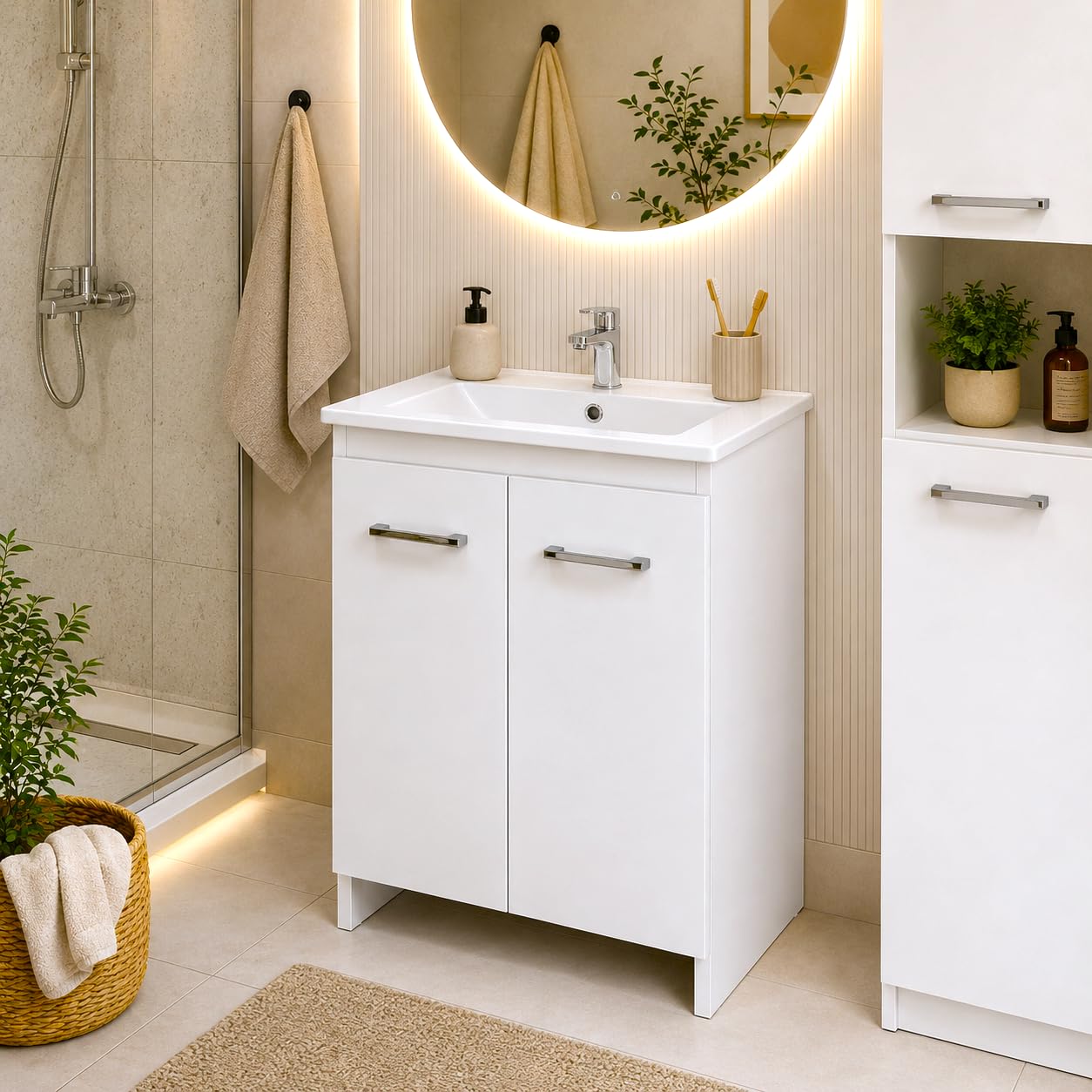 Meuble Sous Vasque Blanc avec Lavabo 60 x 87 x 46 cm - Salle de Bain