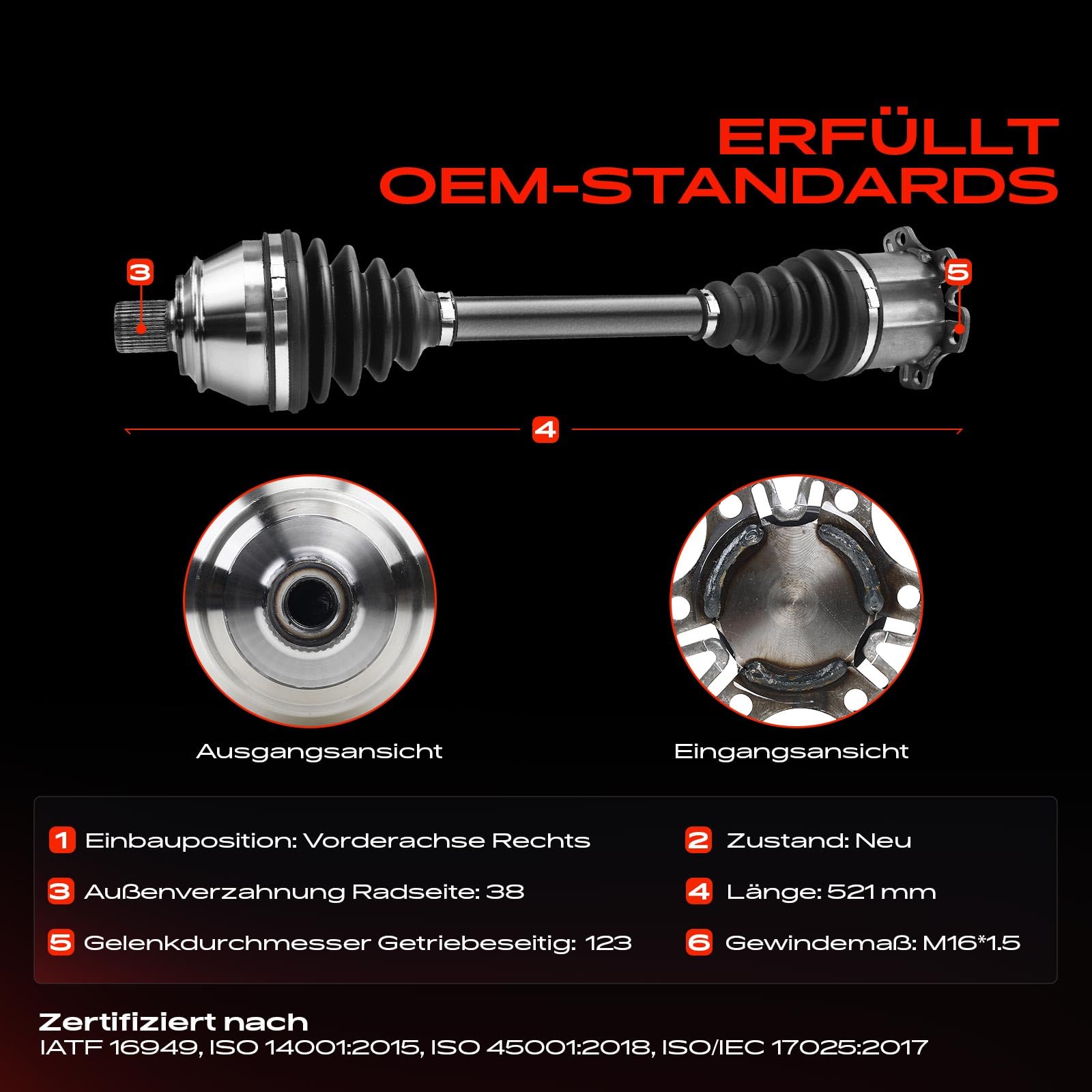 Frankberg Eje motriz Eje de transmisión Transmisión automática sin ABS Ring Eje delantero Derecha Compatible con A6 4F2 C6 A6 Allroad 4FH C6 A6 Avant 4F5 C6 Replace# 4F0407452X