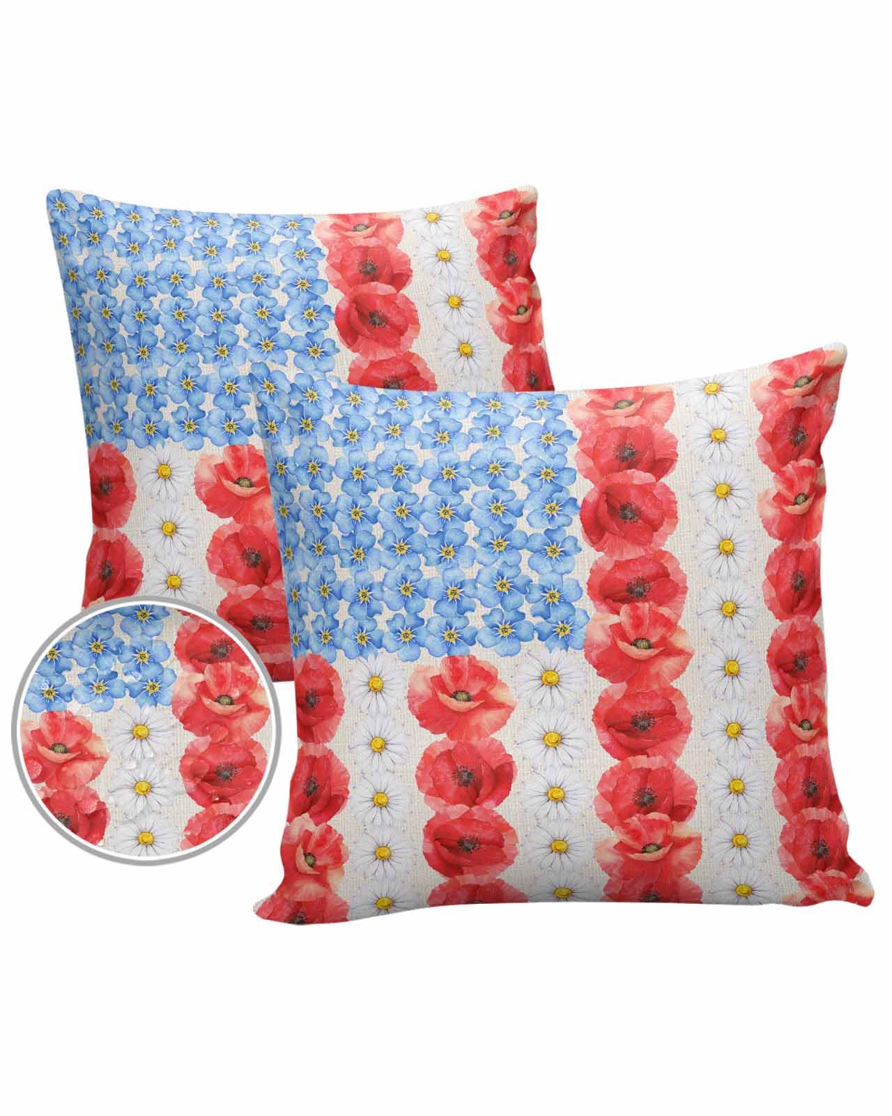Floral Outdoor Pillow Cover 24x24 Inch Cushion Sham Case,Waterproof Decorative Square Throw Pillowcase for Outside Garden Patio Porch Couch Chair Tent Red Blue White Daisy Spring Summer Vintage Flower