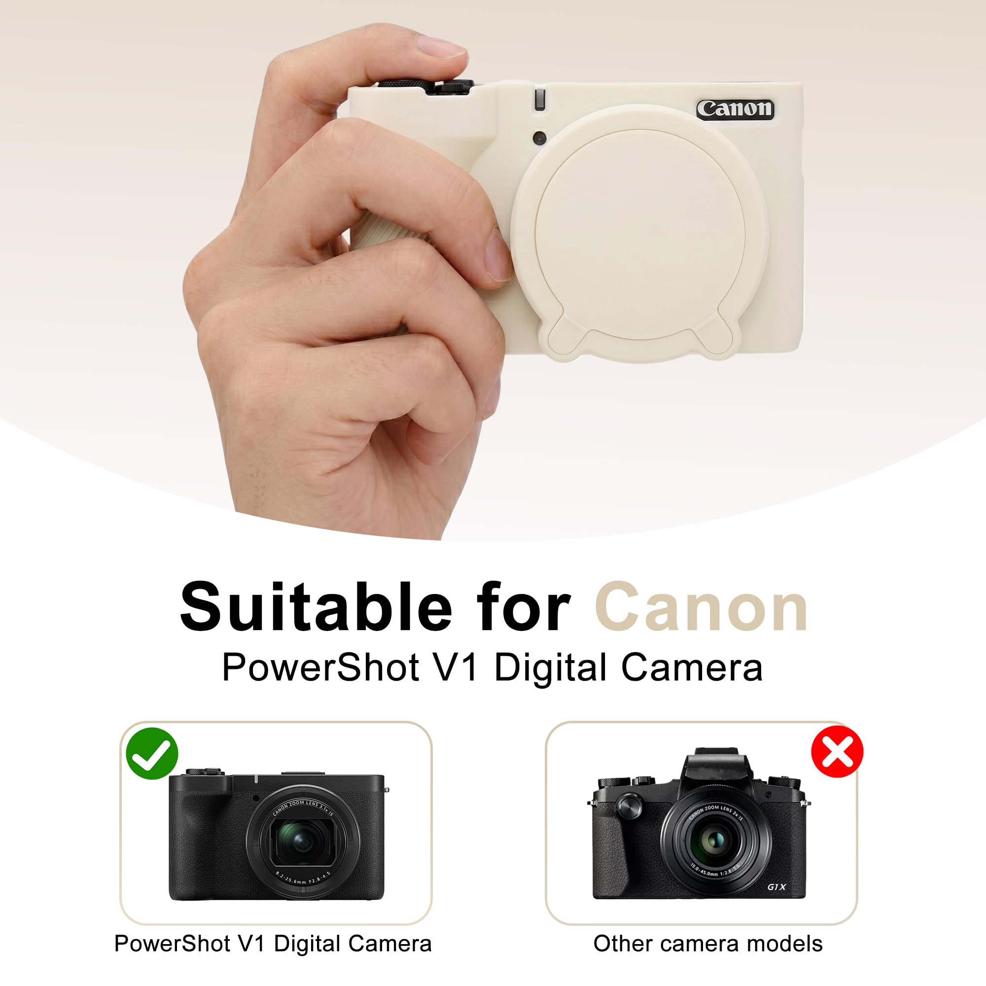V1 Custodia, custodia per fotocamera digitale Canon PowerShot V1, custodia protettiva in morbido silicone con copriobiettivo rimovibile, include 2 pellicole protettive per lo schermo e 1