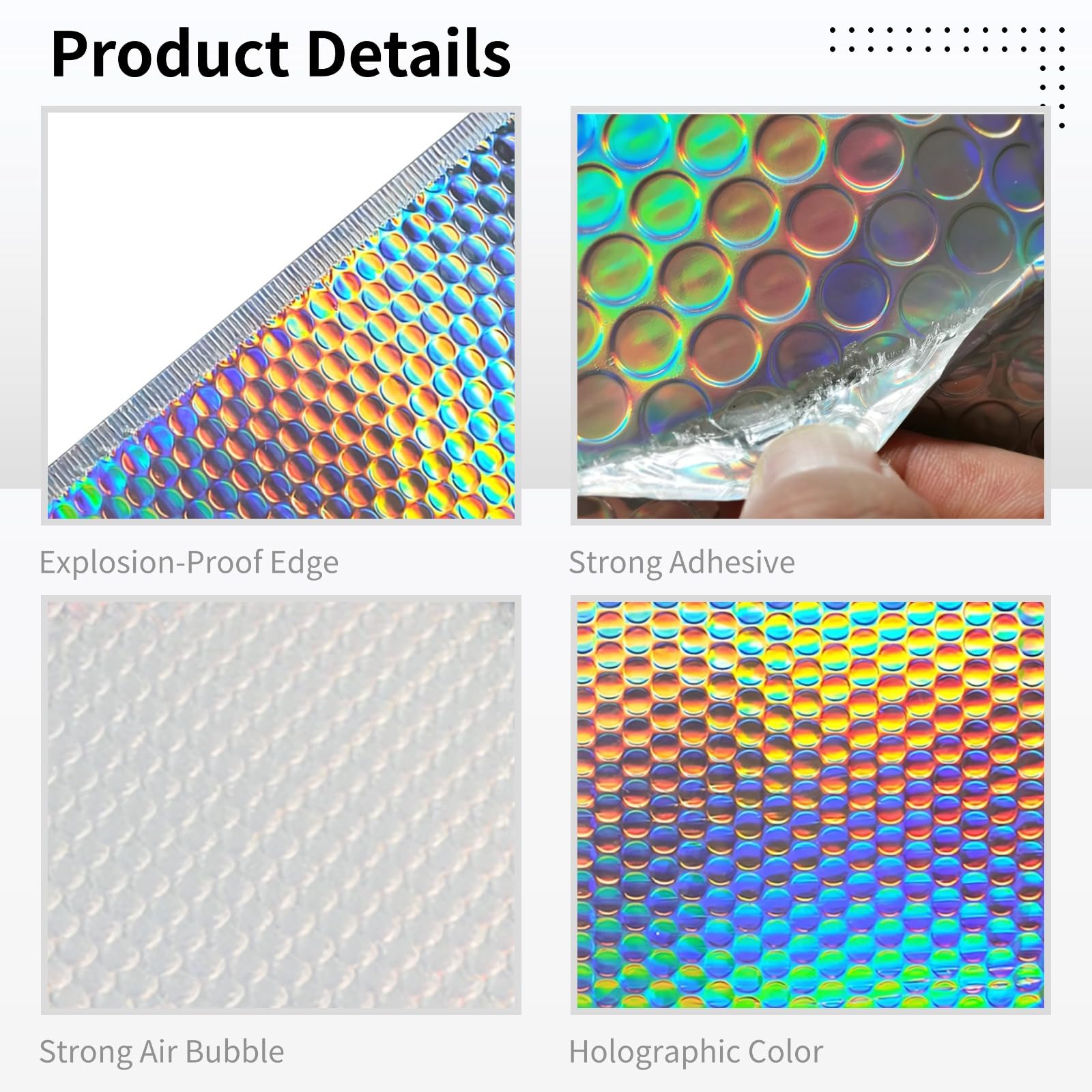 Set di 100 buste imbottite olografiche, include 20 buste da 25 x 20 cm, 30 pezzi da 15 x 20 cm, 50 buste metalliche autoadesive per piccole imprese