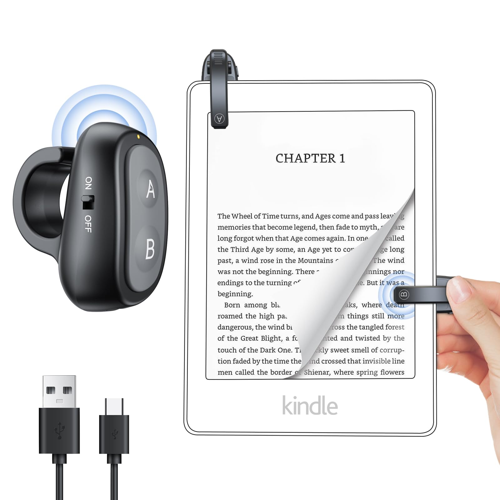 Telecomando Page Turner Per Kindle Paperwhite E E-Reader - Gira Pagine Senza Mani Con Clicker Remoto RF - Foto 10