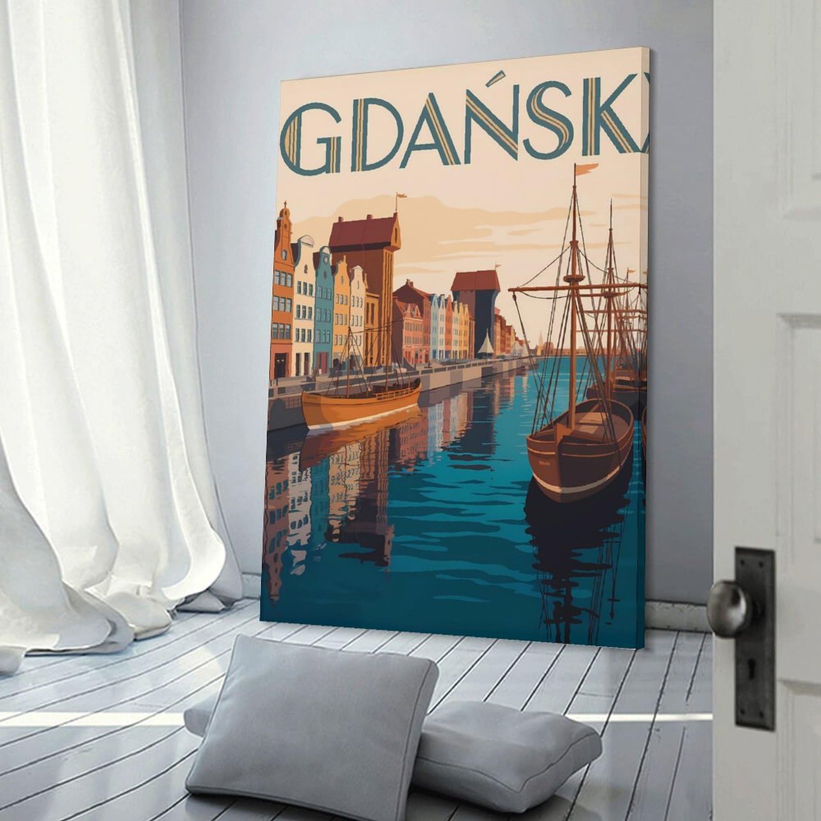 Junmoney Gdansk Poland Travel Canvas Art Print, 08x12inch(20x30cm), for Restful Interiors, Bedrooms Or Small Rooms, A Warm Accent for Relaxed Interiors
