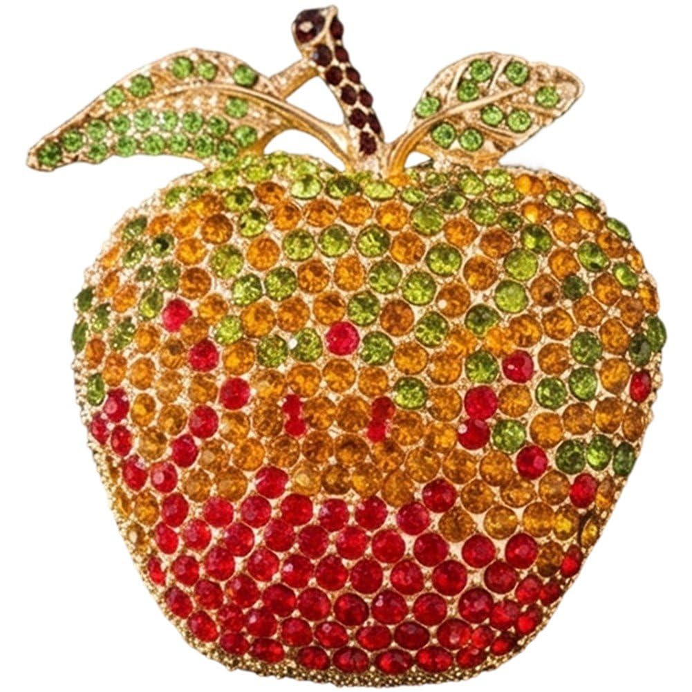Sslvya Crystal Gradient Apples Brooch Pins Sparkling Rhinestone Fruit Shaped Lapel Pin Corsage Accessory for Hat Clothes Backpack
