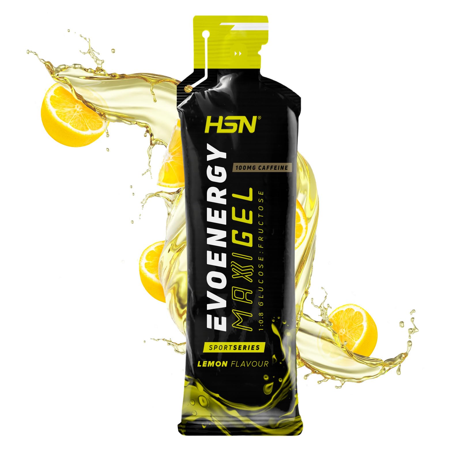 HSN Evonergy Maxigel Con Cafeína | Limón - Caja 12 Unidades de 70ml | 60g Carbohidratos por Gel Relación 1:0,8 (Glucosa:Fructosa) | Textura fluida | No-GMO, Vegano, Sin Gluten ni Lactosa