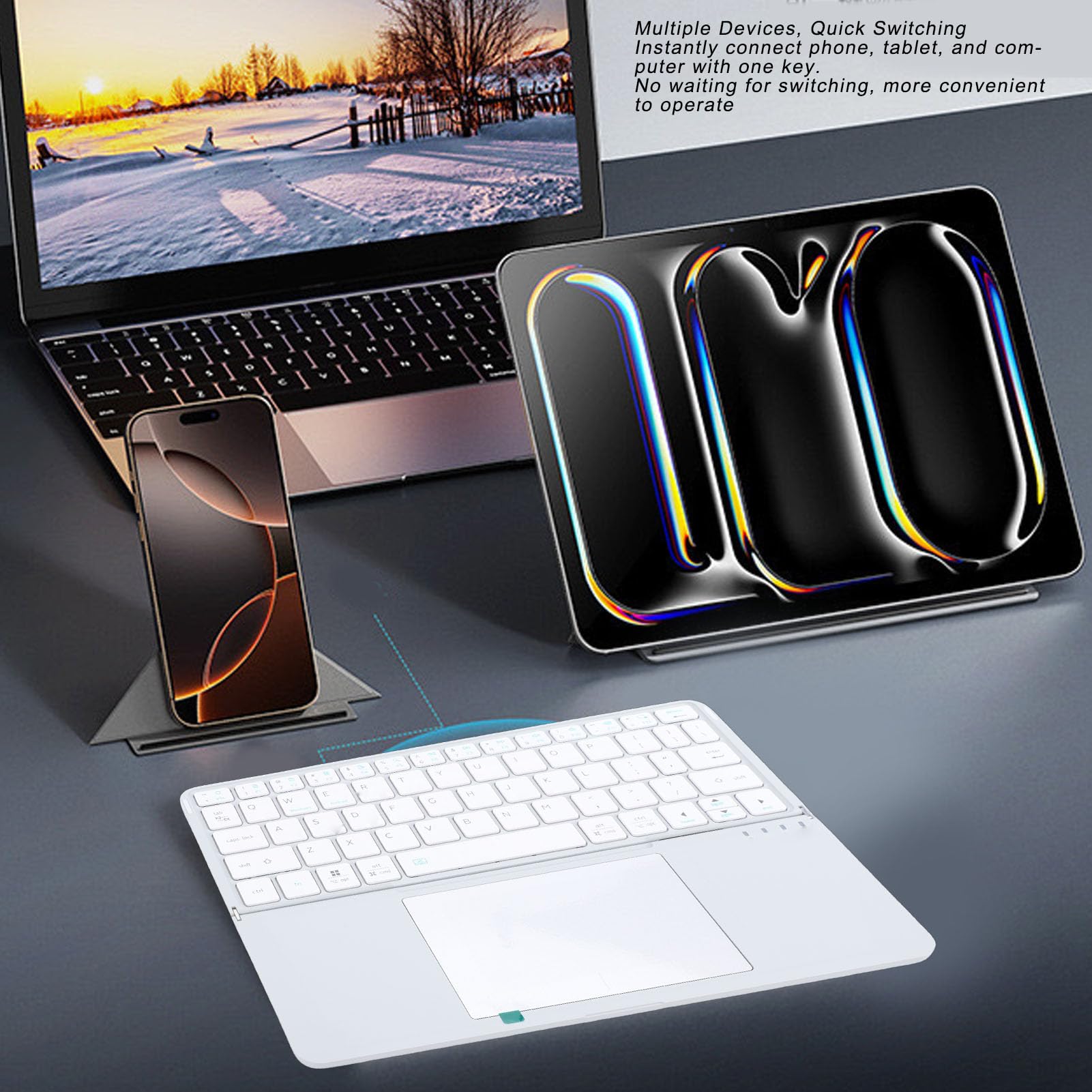 ASHATA Tastiera Bluetooth Pieghevole con Touchpad, Tastiera da Viaggio Portatile Pieghevole con Digitazione Silenziosa con Ampio Trackpad per Android IOS Tablet Laptop PC (SILVER)