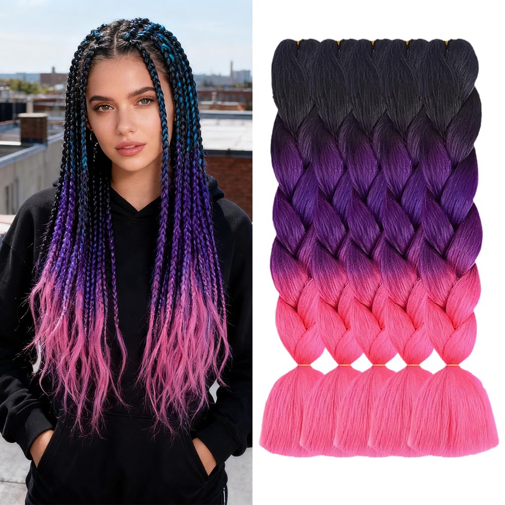 ShowJarlly Jumbo Braid Kunsthaar Haar, Ombre Braid Extension, 24 Zoll Haar Flechten Extensions 5 Stücke Für Crochet Twist Flechten Haar Box Braid Zum Einflechten Zöpfe