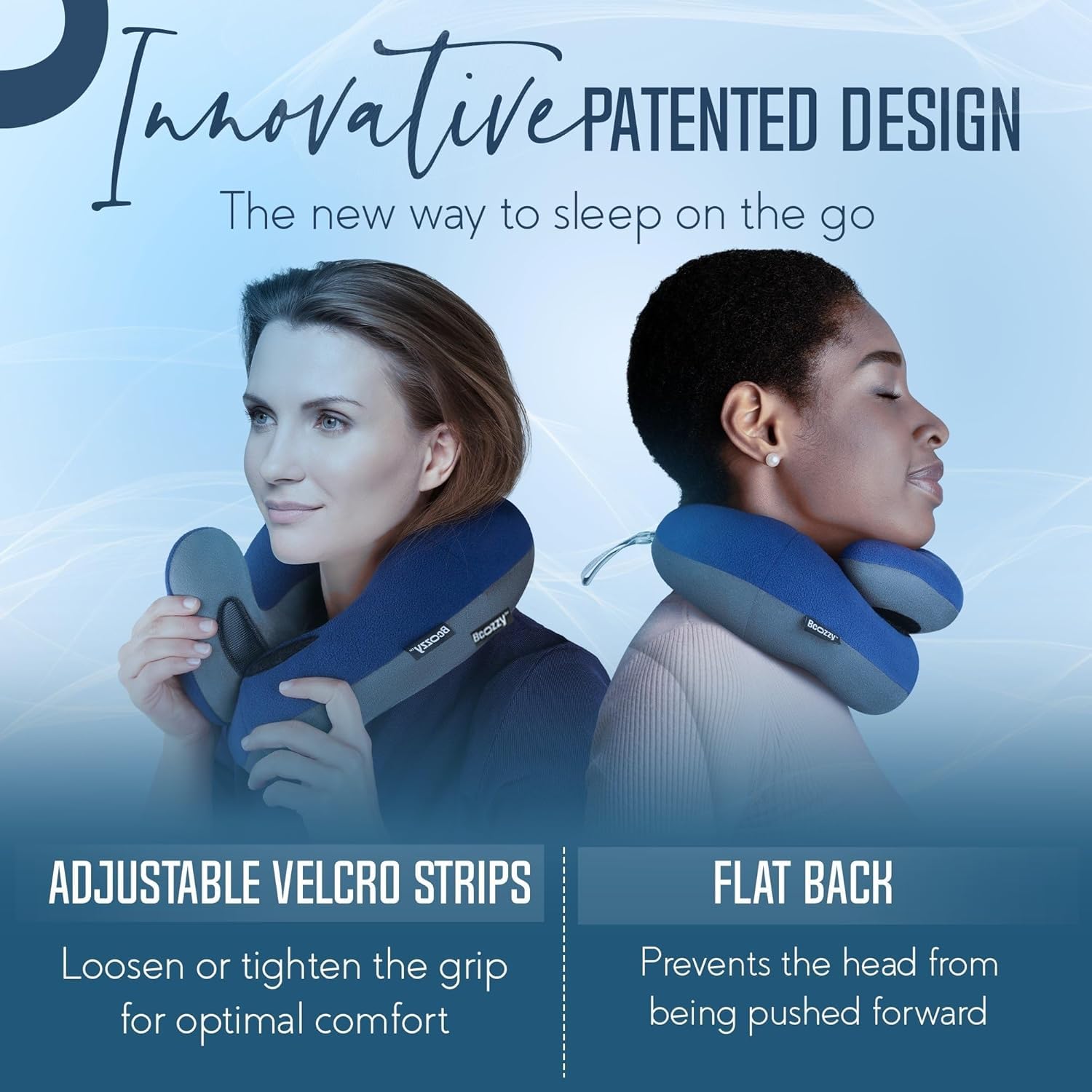 BCOZZY Travel Neck Pillow for Airplane Patented Double Support for Head Neck and Chin. Best for Long Flights Plane Sleeping and Car Rides. Adjustable Size. Fully Washable. Carry Bag. Large Gr product thumbnail 7