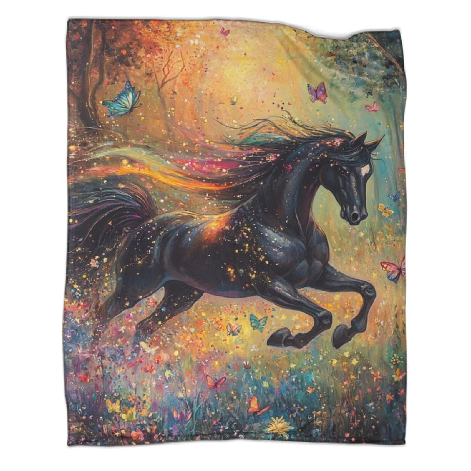 Couverture de voyage motif cheval en microfibre douce et chaude pour lit 200x230 cm
