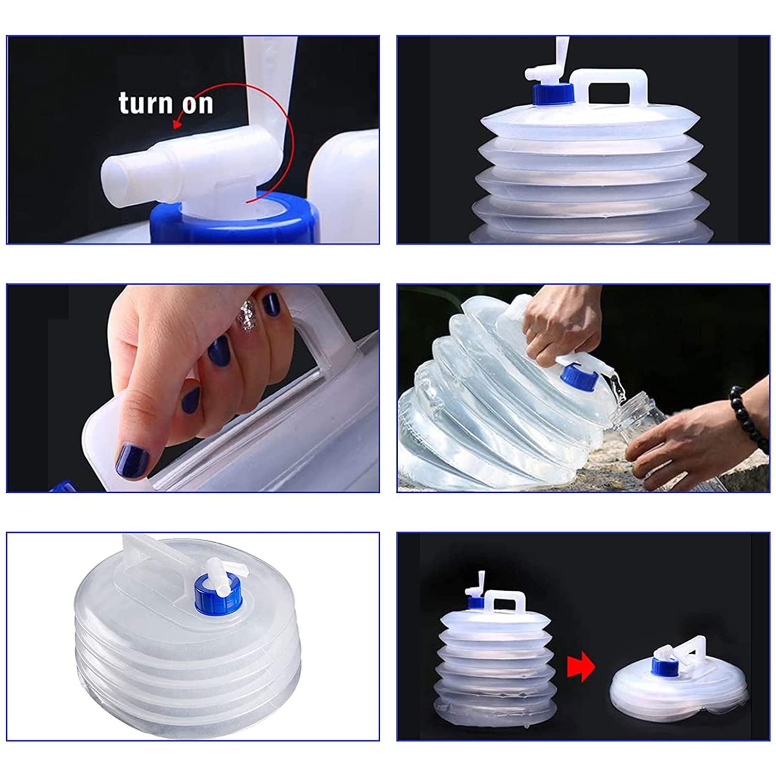 Contenedor de agua plegable, 3L/5L/8L/10L/15L, contenedores de agua para camping sin BPA con grifo, transportador de agua para camping, cubo de agua portátil y plegable para uso al aire libre, picnic