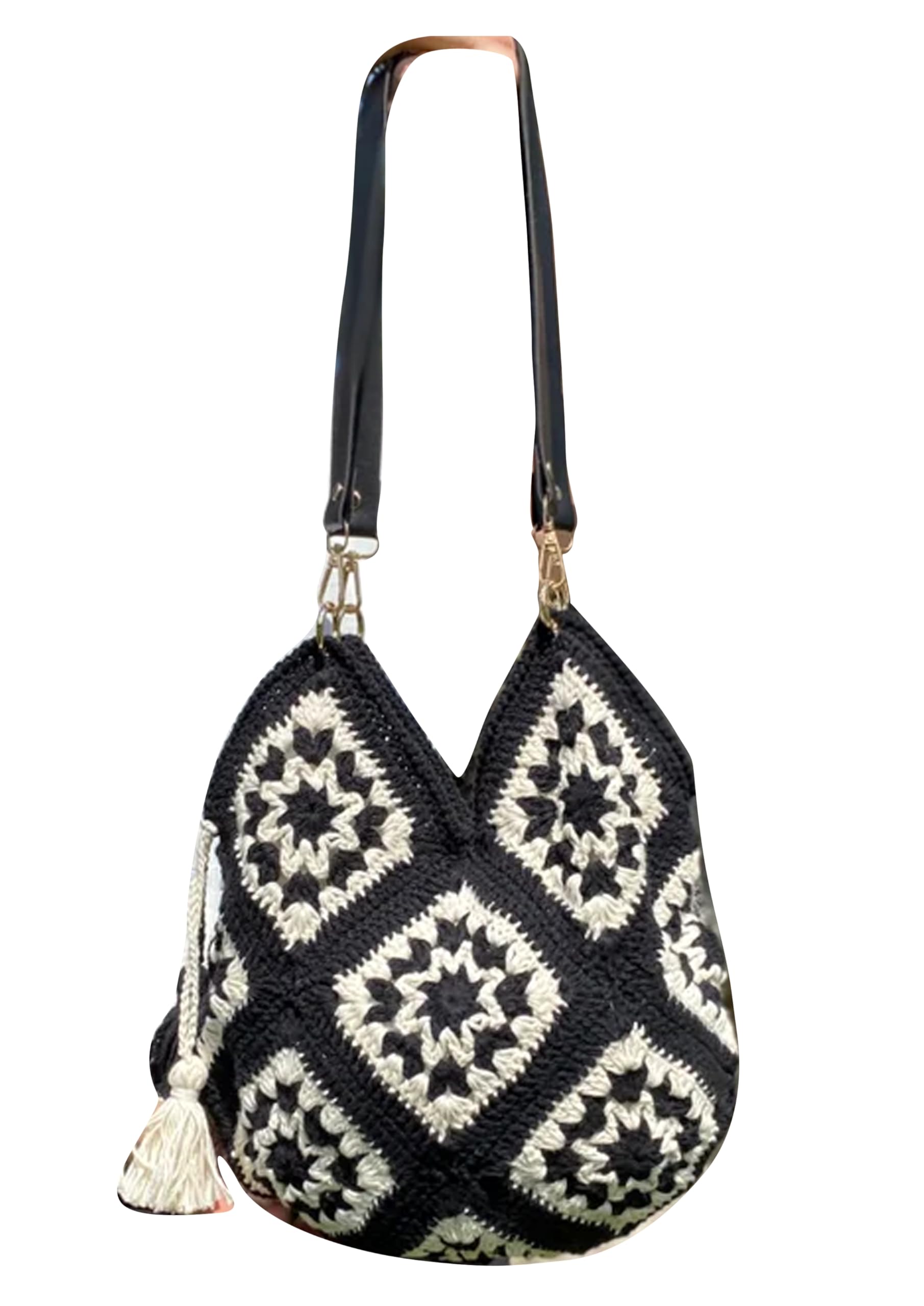 ZORA CRAFT Black and White Diamond Pattern, Black And White Bag, Granny Square Crochet Bag, Crochet tote Large Bag, Festival Bag for Women, Vintage Style Bag Gift For Women, Bag For Office Women (B0DBVS9JYZ) Amazon Price History, Amazon Price Tracker