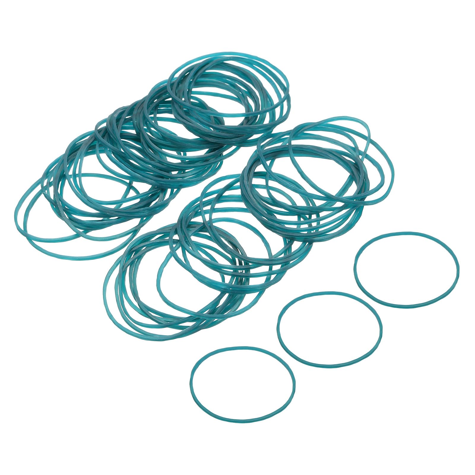 sourcing map 100 Pack Rubber Band Stretchable Rubber Elastic Band Transparent Blue 50mm x 1.4mm Hair Rubber Bands for Home Office Hair Dressing Making-up Package