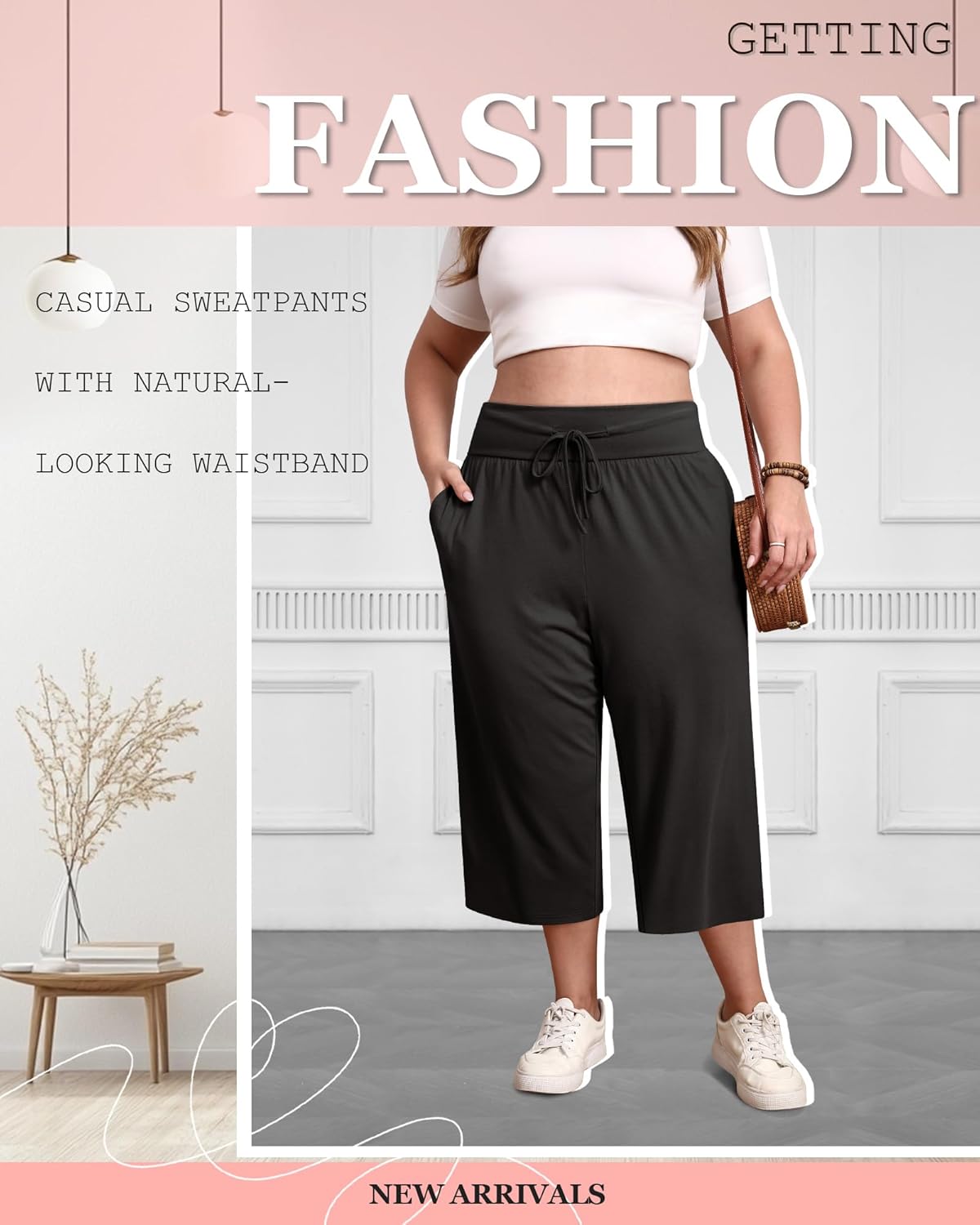 3 Pack Women's Plus Size Capri Pants, Drawstring Capris Sweatpants Casual Summer Cropped Pants with Pockets - Image 6