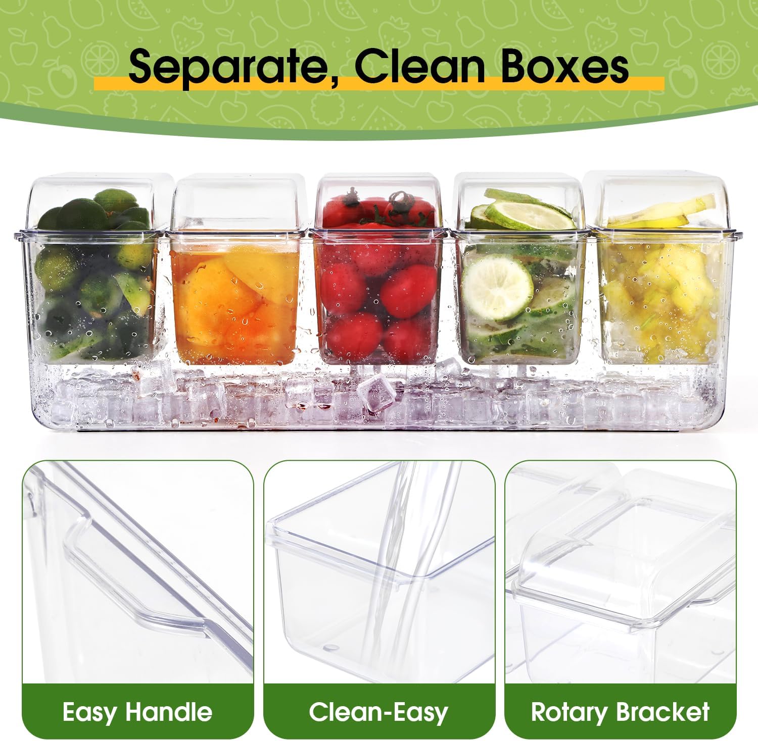 Premium Dual-Pack Ice Chilled Condiment Caddy with 4 & 5 Compartments | Includes 304 Stainless Steel Forks X4 | BPA-Free Serving Tray for Parties, BBQs, Salad, Taco Bar, and More - Image 4