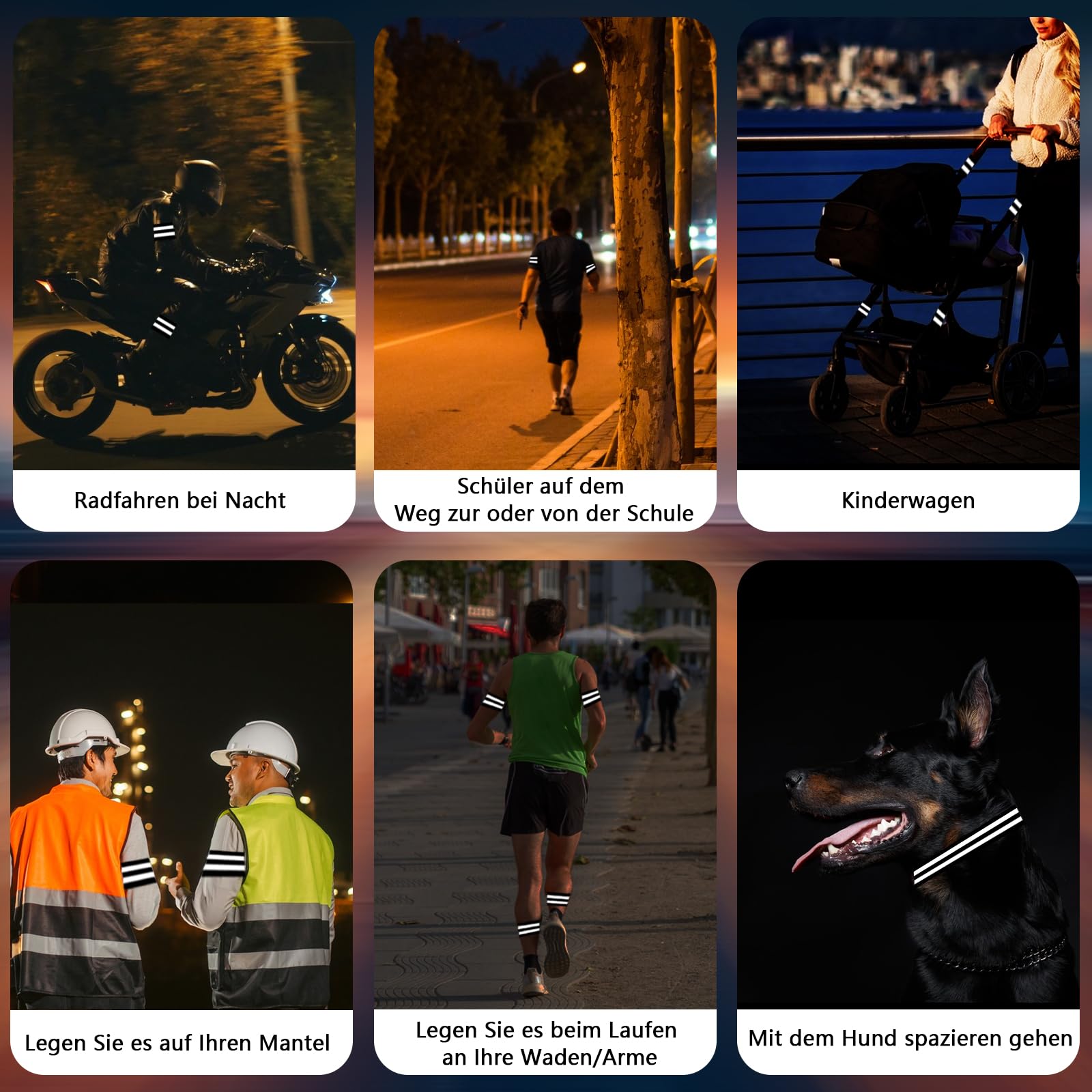 Mollette per Pantaloni da Bicicletta Strisce Riflettenti Elastici Ciclismo Jogging