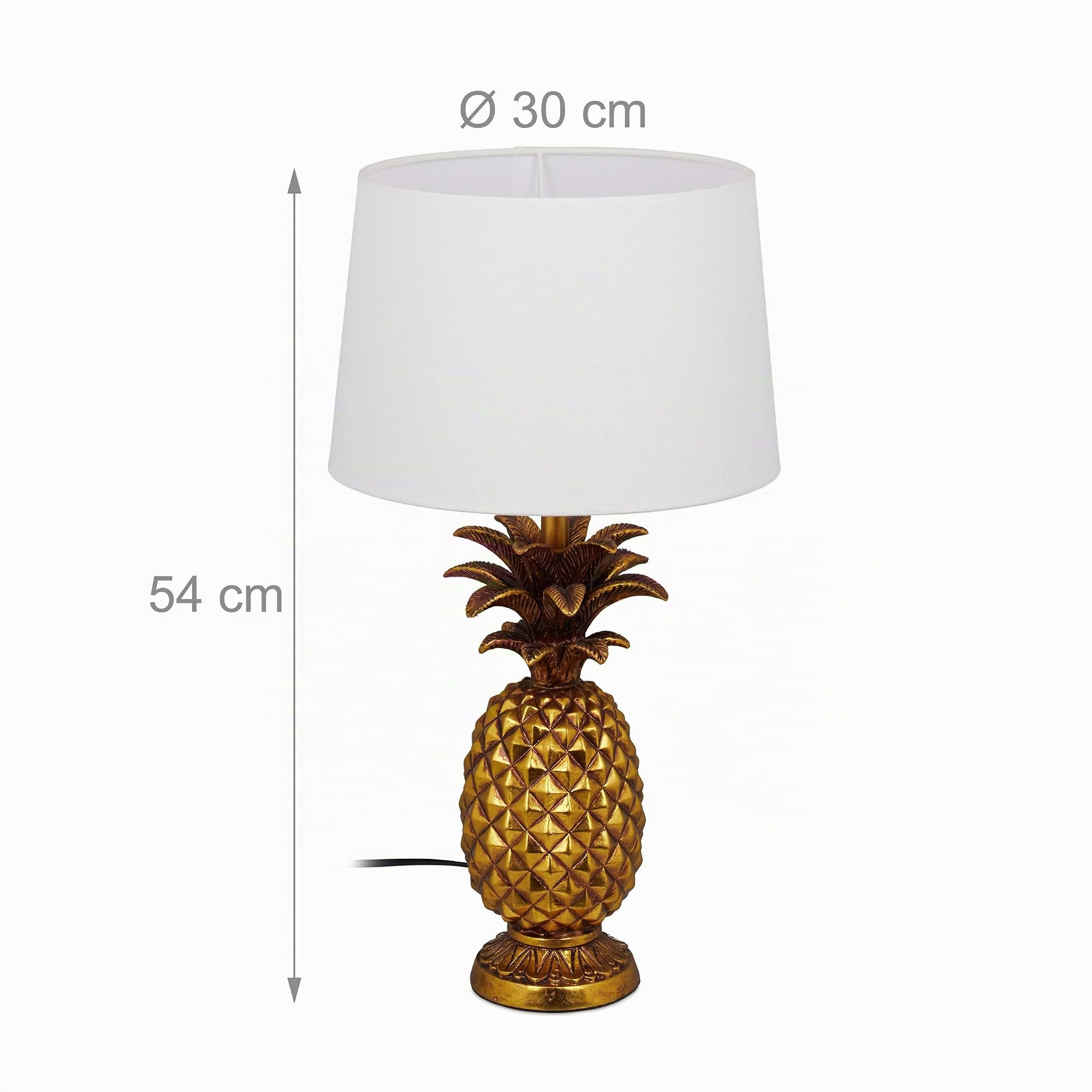 Relaxdays Lámpara de mesa con forma de piña, Pantalla textil, E27, Decorativa, 54 x 30 cm, 1 Ud., Dorada