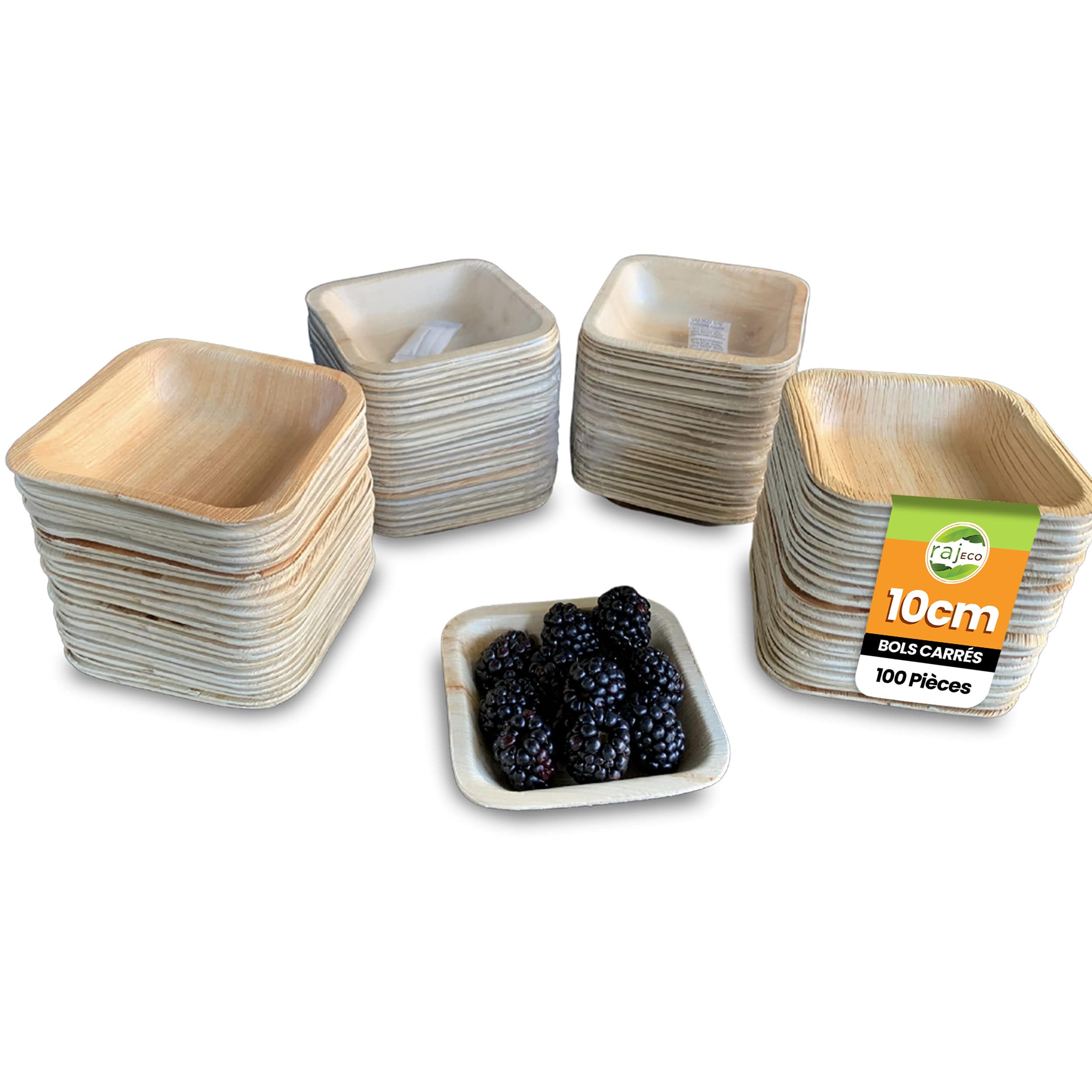 Vaisselle compostable : bols carrés en feuille de palmier 10cm