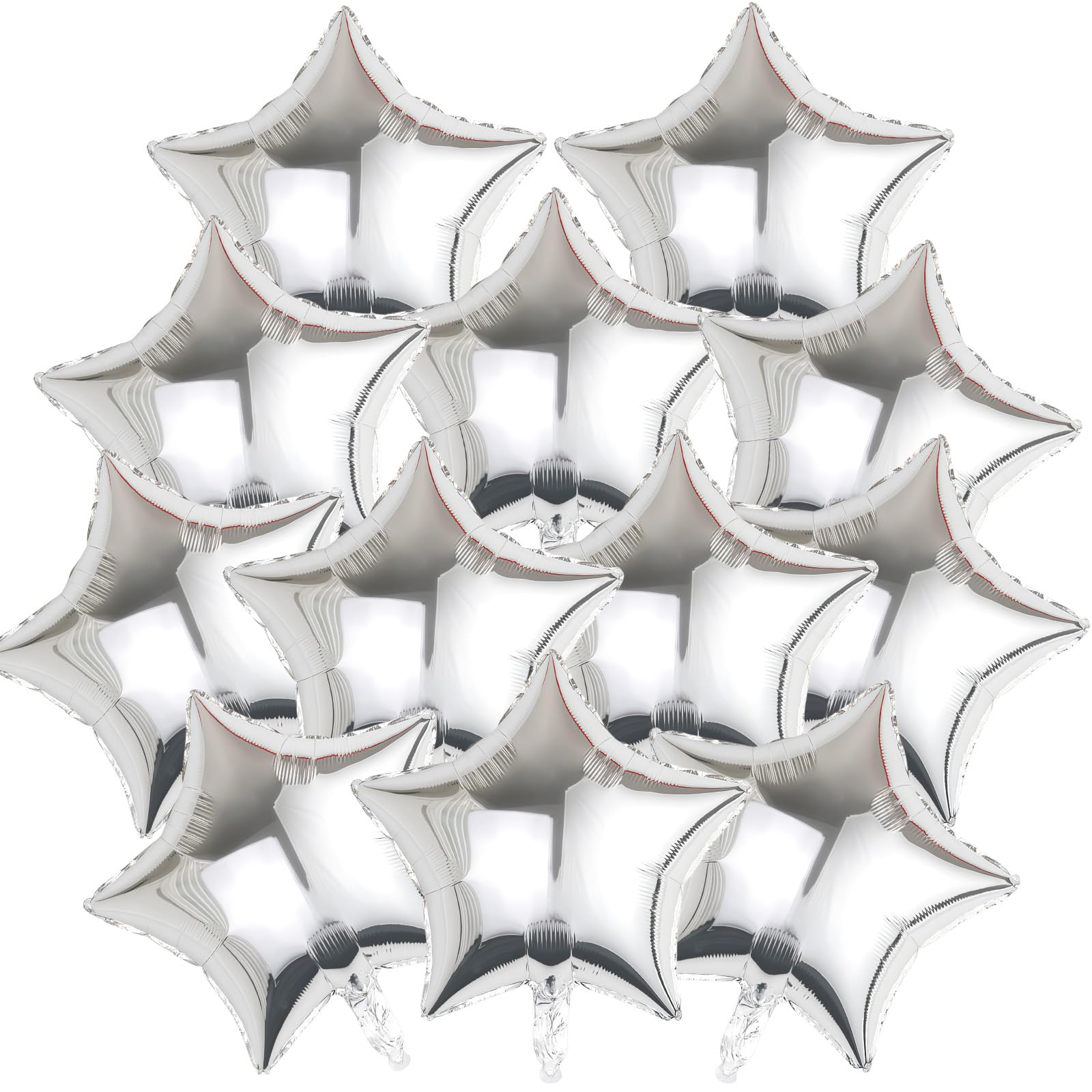 12Pcs Silver Star Foil Balloons 5 Pointed Star Mylar Aluminium Balloons Helium Supported for Birthday Graduation New Year Eve Wedding Anniversary Party Decorations 18inches