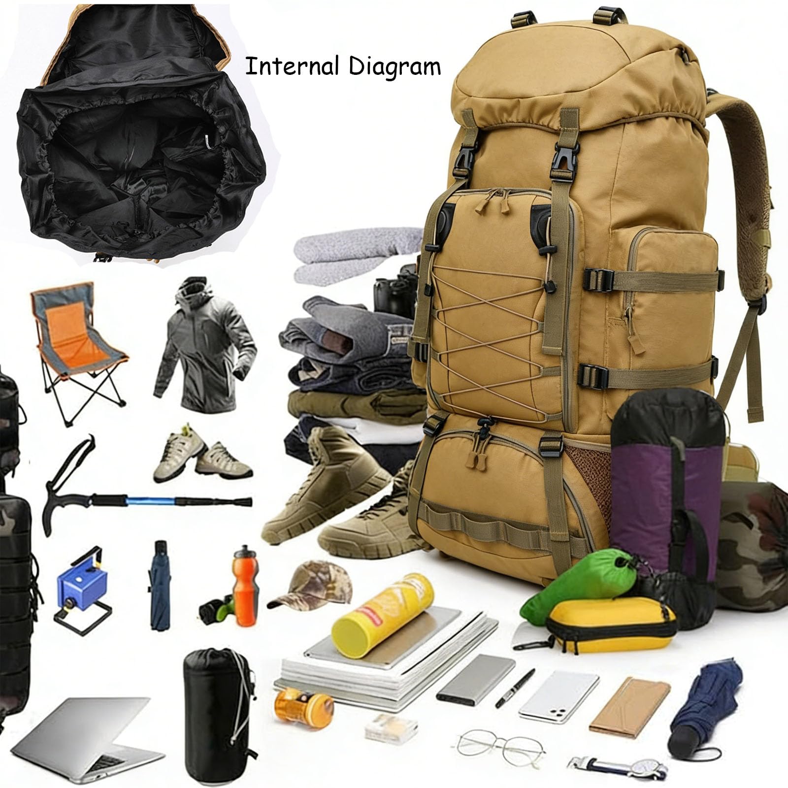 Zaino militare 90 l, zaino da trekking impermeabile, mimetico, zaino tattico da trekking, caccia, grande zaino da viaggio per uomo e donna