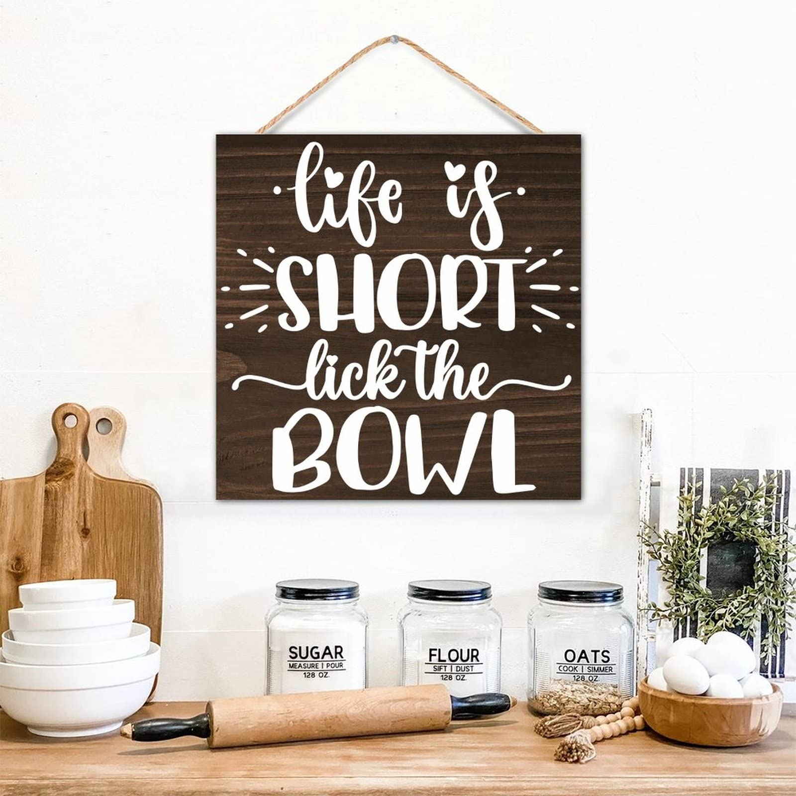 Décoration murale en bois Life Is Short Lick The Bowl panneau carré suspendu pour intérieur