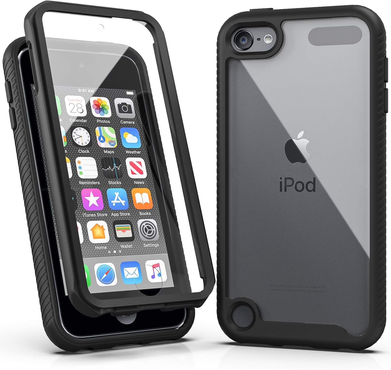 SLMY iPod Touch 5/6/7 Case - Armor Shockproof with Screen Protector - Black