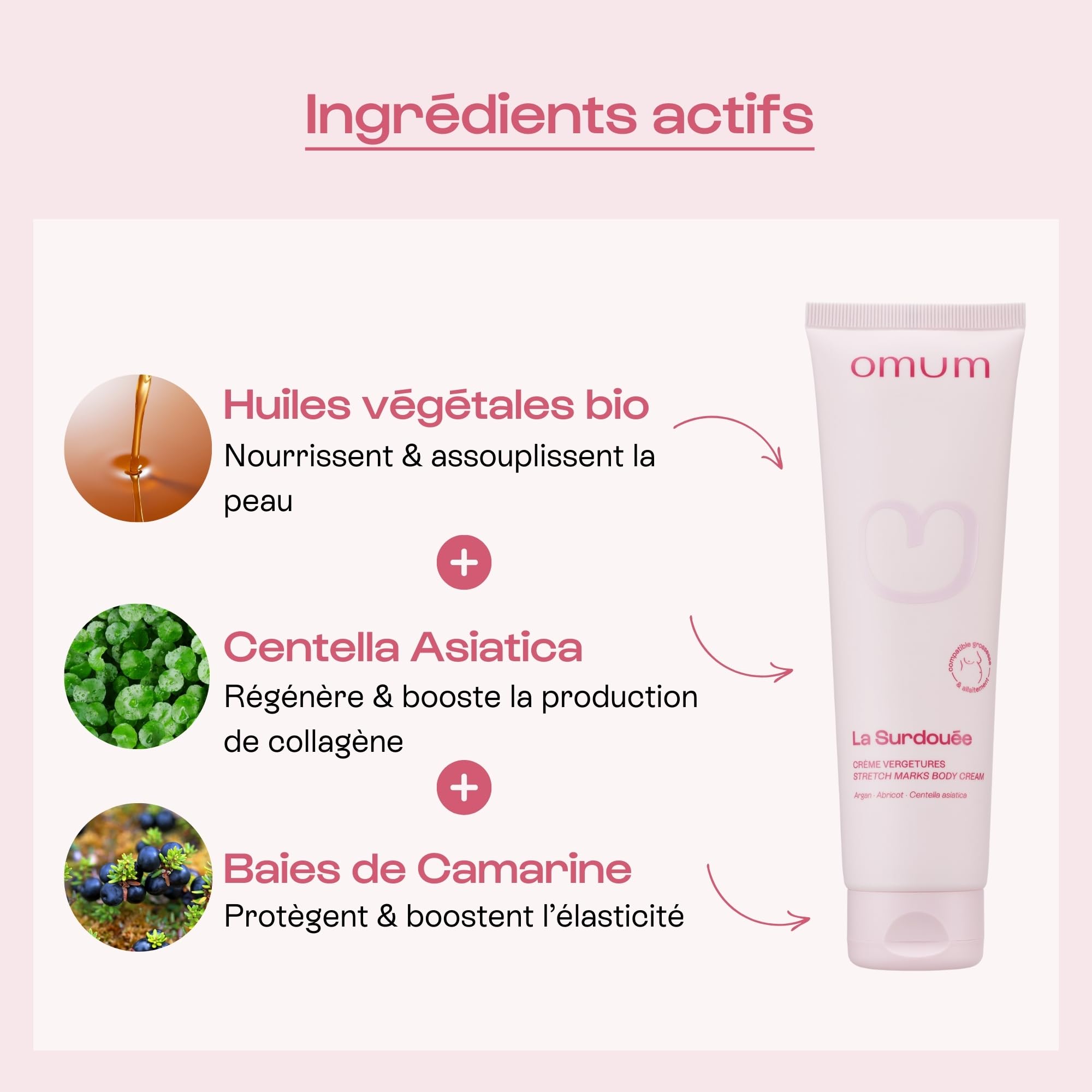 OMUM - Duo In&Out Vergetures - La Surdouée huile + La Surdouée complément alimentaire - Traitement vergetures, peau souple et élastique - Pour les futures mamans et femmes allaitantes - Vegan
