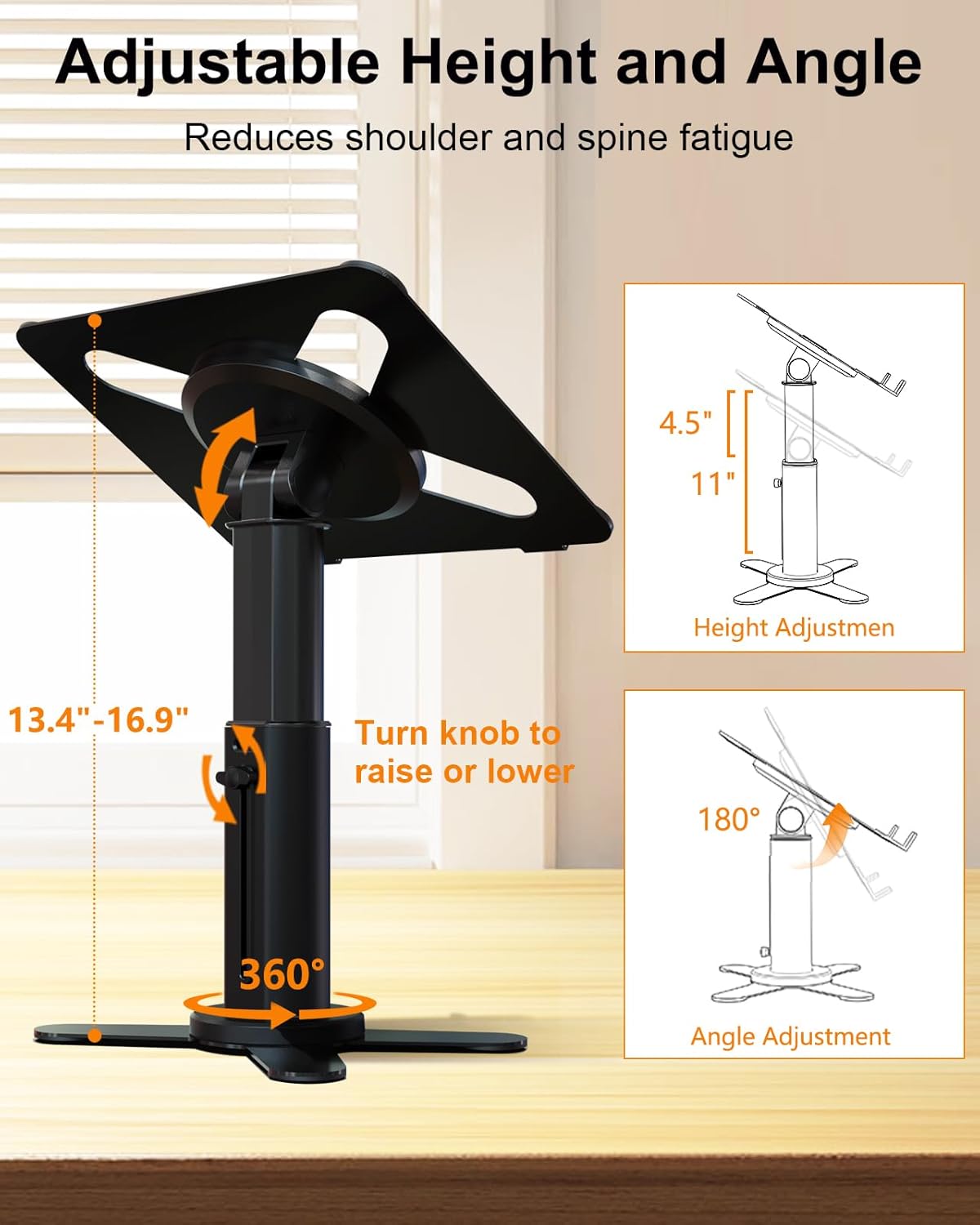 Standing Laptop Stand for Desk with 360° Rotating Base - Adjustable Height Angle Computer Stand for Laptop - Ergonomic Desk Laptop Stand for MacBook Pro/Air Dell Lenovo HP 11"-17" Laptops Black image 2 of 7 B0DK4YWVF7