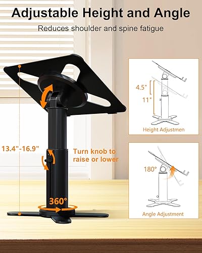Miniatura 2 de Soporte de pie para computadora portátil con base giratoria de 360, soporte de computadora de ángulo de altura ajustable para computadora portátil,
