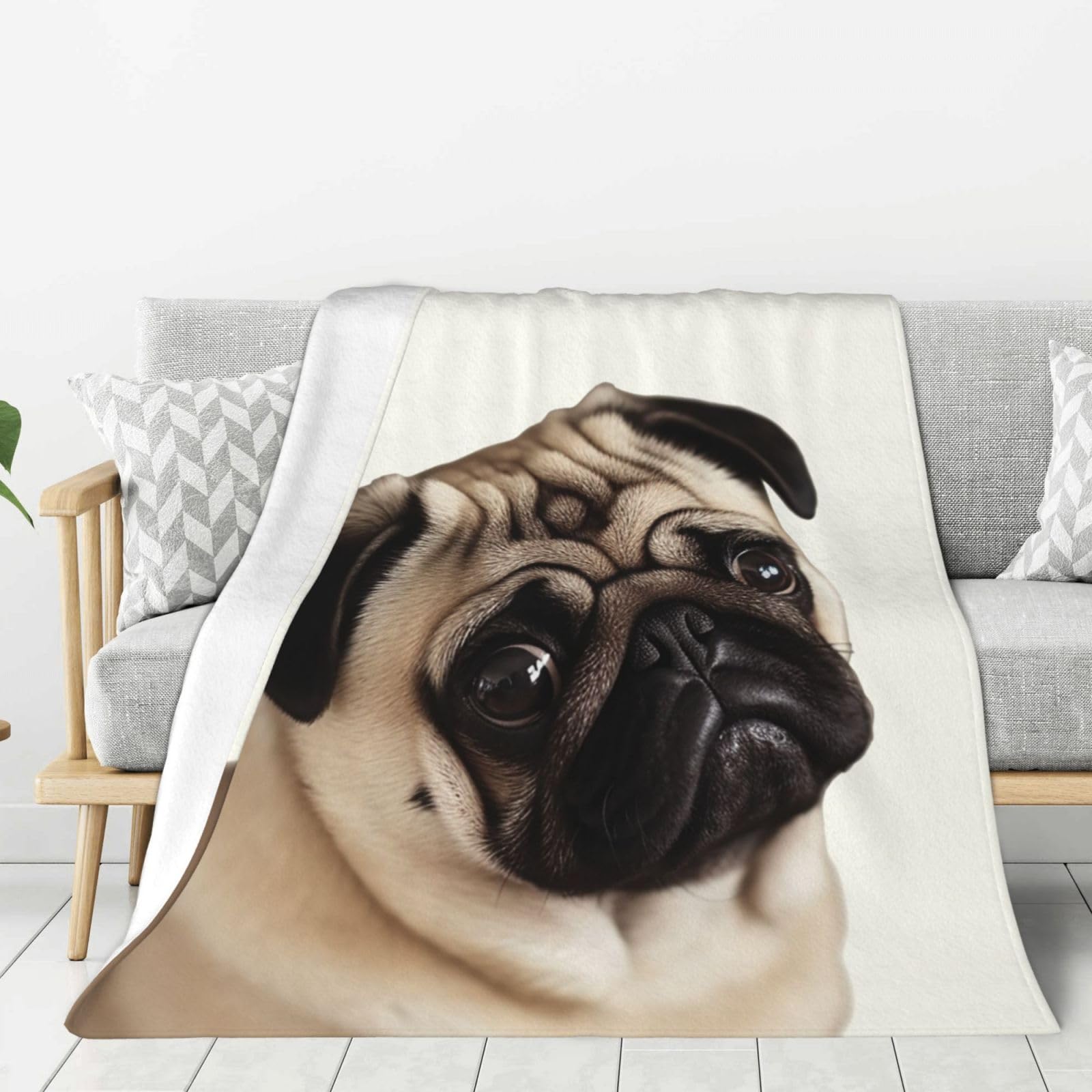 Pug Dog Throw Blanket Plush Flannel Fleece Blanket, Soft Lightweight Cozy Blankets 40"X30" for Bed Couch Sofa Travel