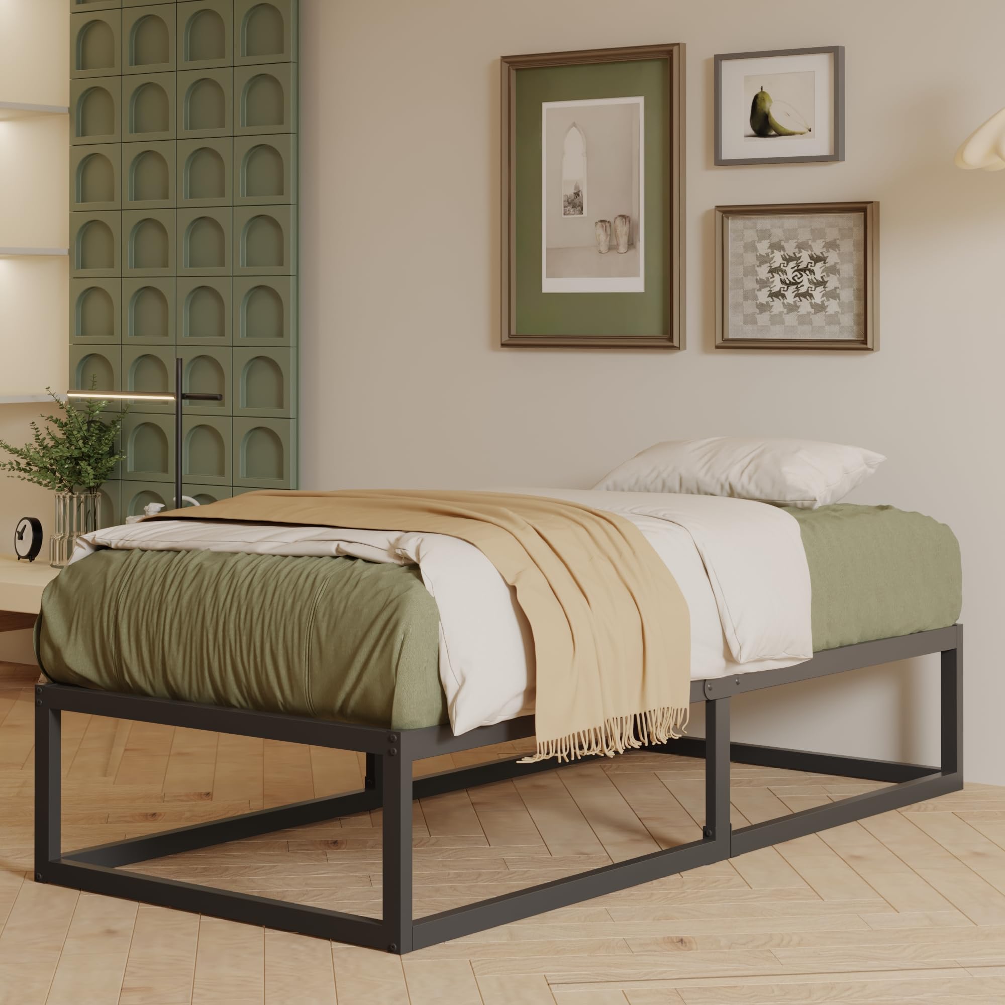 EMODA 3ft Single Bed Frame 36cm High with Steel Slats Support, Black