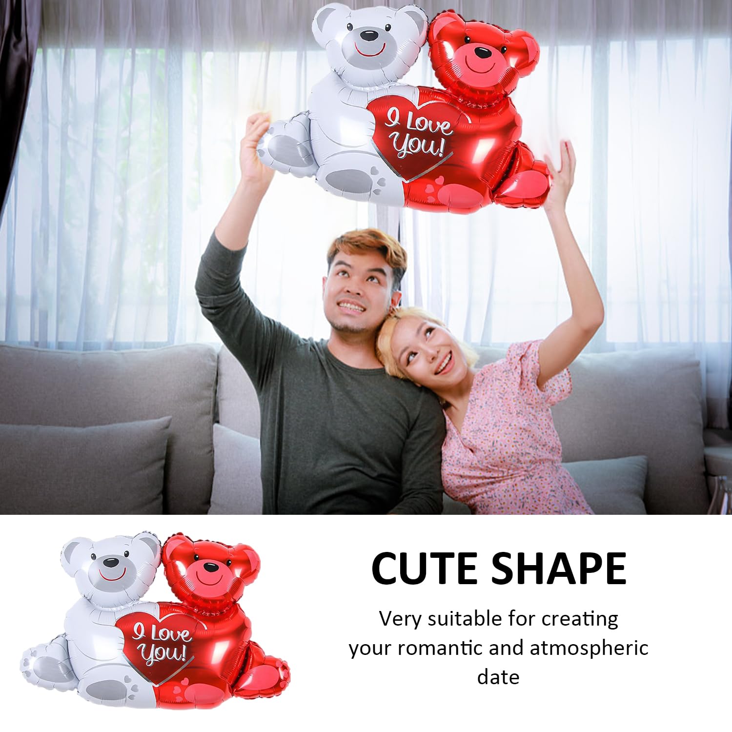 2 Stück Bären-Umarmungs Folienballons | Herzform, 100x76 Cm, Wiederverwendbar Für Hochzeit & Romantische Partys