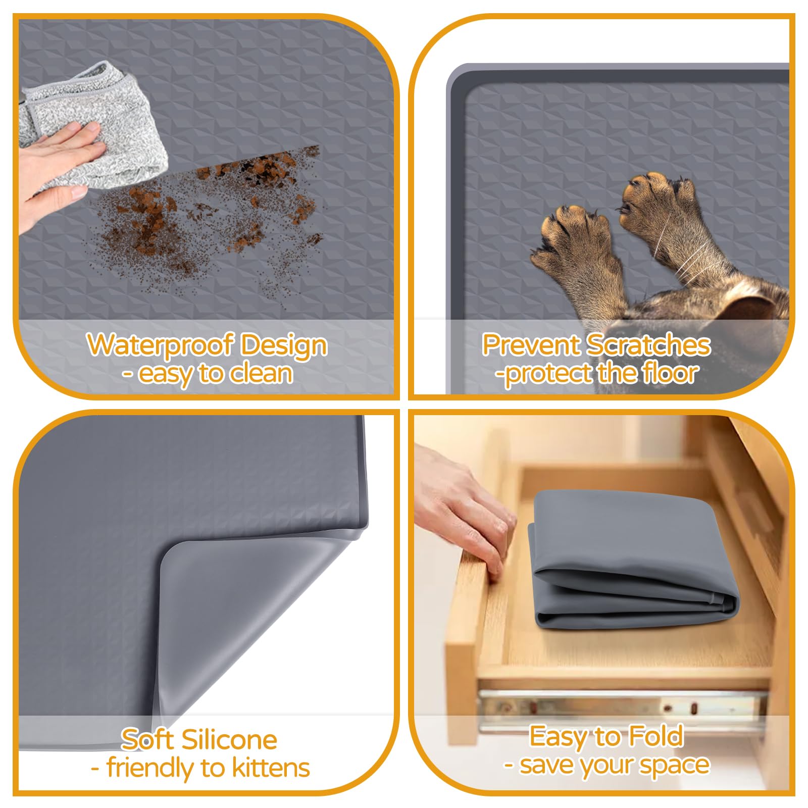 Kalolary Tapis de litière pour chat, extra large, 129,5 x 65 cm, tapis de litière en silicone pour le contrôle des dispersions, imperméable, facile à nettoyer, tapis de piège doux pour les pattes de