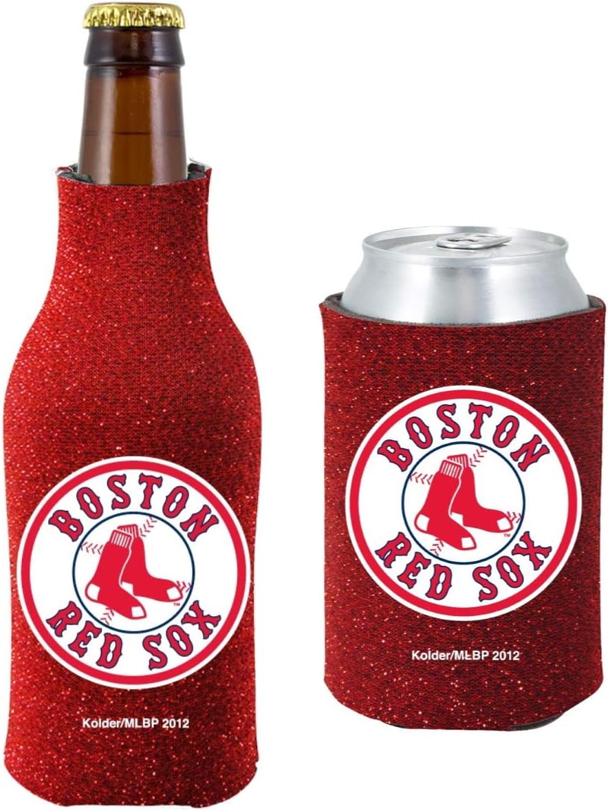 MLB Baseball Team Logo Womens Glitter Bottle & Can Cooler Set 12oz Neoprene Beverage Drink Holder Sleeve
