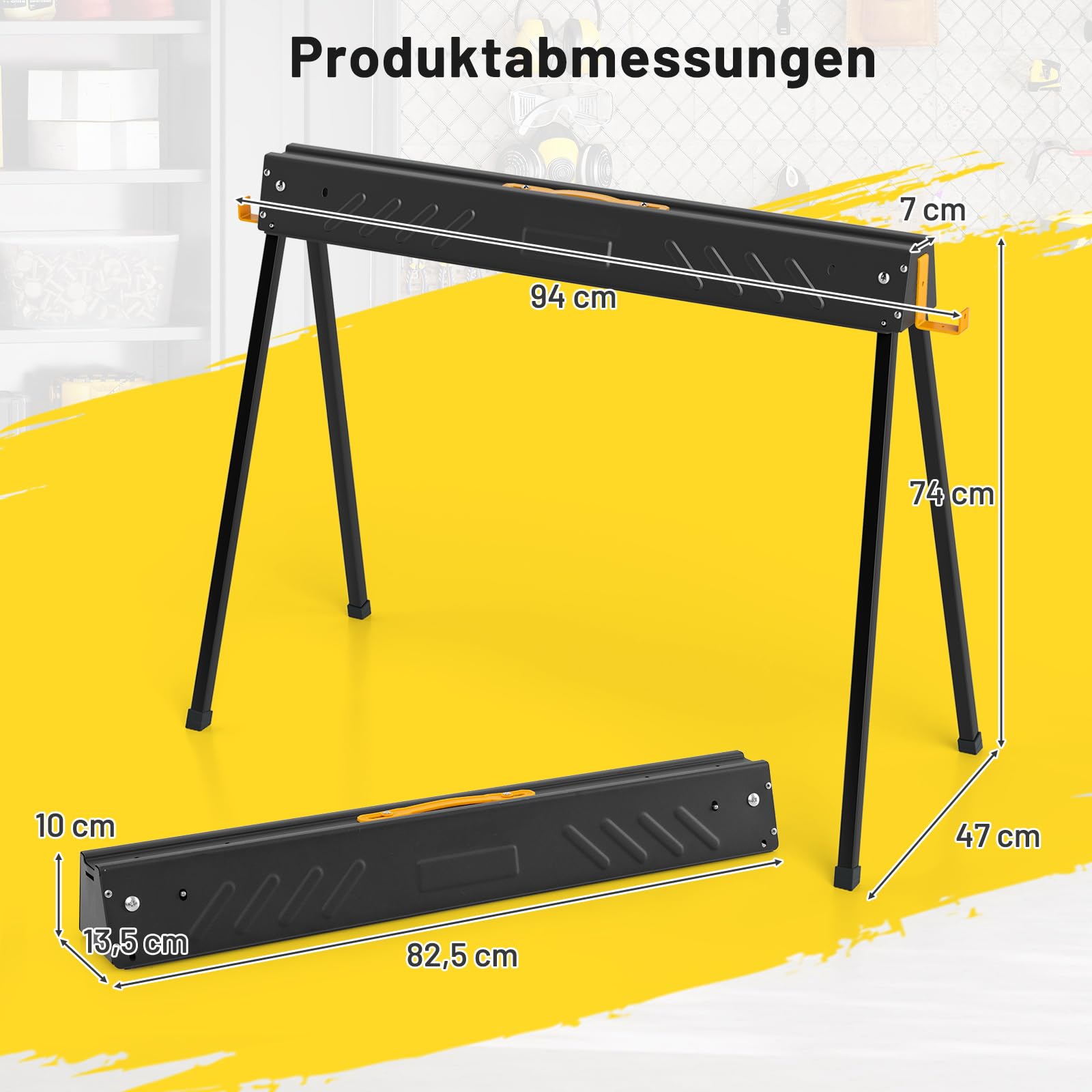 COSTWAY Arbeitsbock 2er Set, bis 500KG belastbar, Böcke klappbar, Sägebock mit 2 x 4 Stützarmen, tragbare klappböcke mit Griff, Gerüstbock für Holzbearbeitung, 94 x 47 x 74 cm