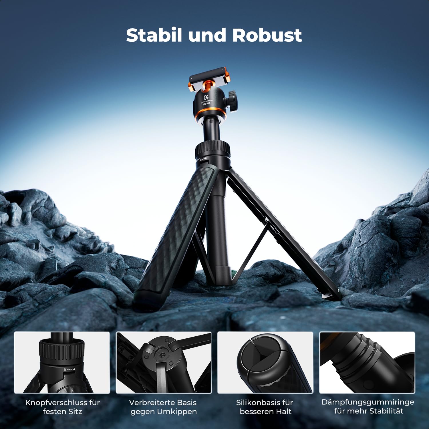 K&F CONCEPT 65 cm Selfie Stick Stativ für DJI Osmo Nano/Osmo Action 6, Ausziehbares Selfie Einbeinstativ, Magnetische Schnellverschluss Selfie-Stick mit 360°-Kugelkopf, Vlogging-Ständer/Zubehör