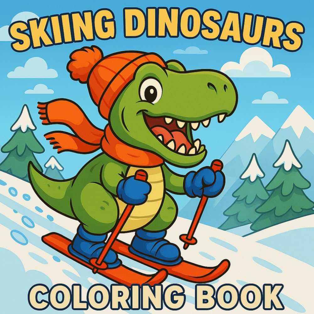Skiing Dinosaurs: Skiing Coloring Book for Kids