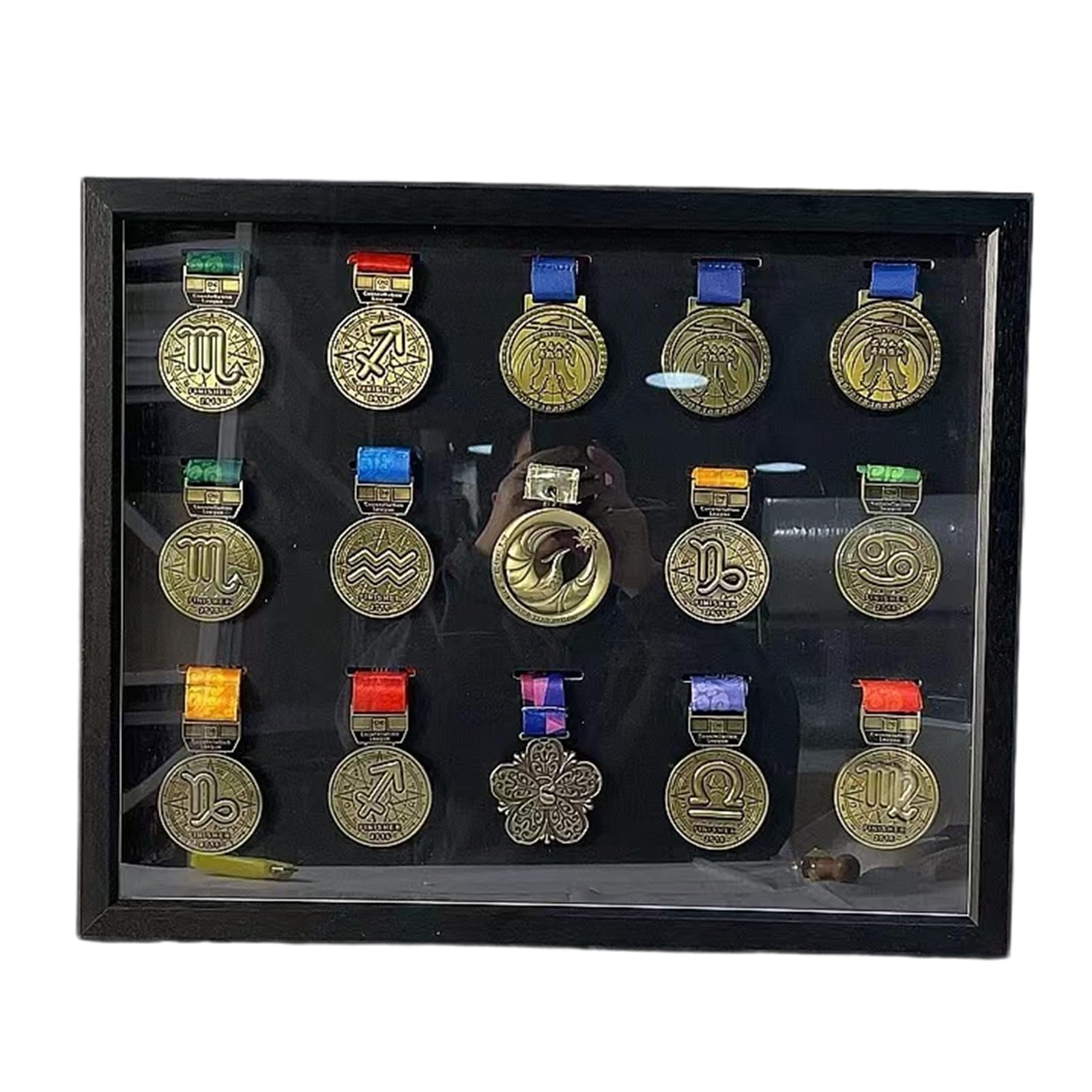 ETUELNOPT Medal Storage Box for Runners, Medal Display Cabinet Black Multiple Sizes(20 inches (15 medals))