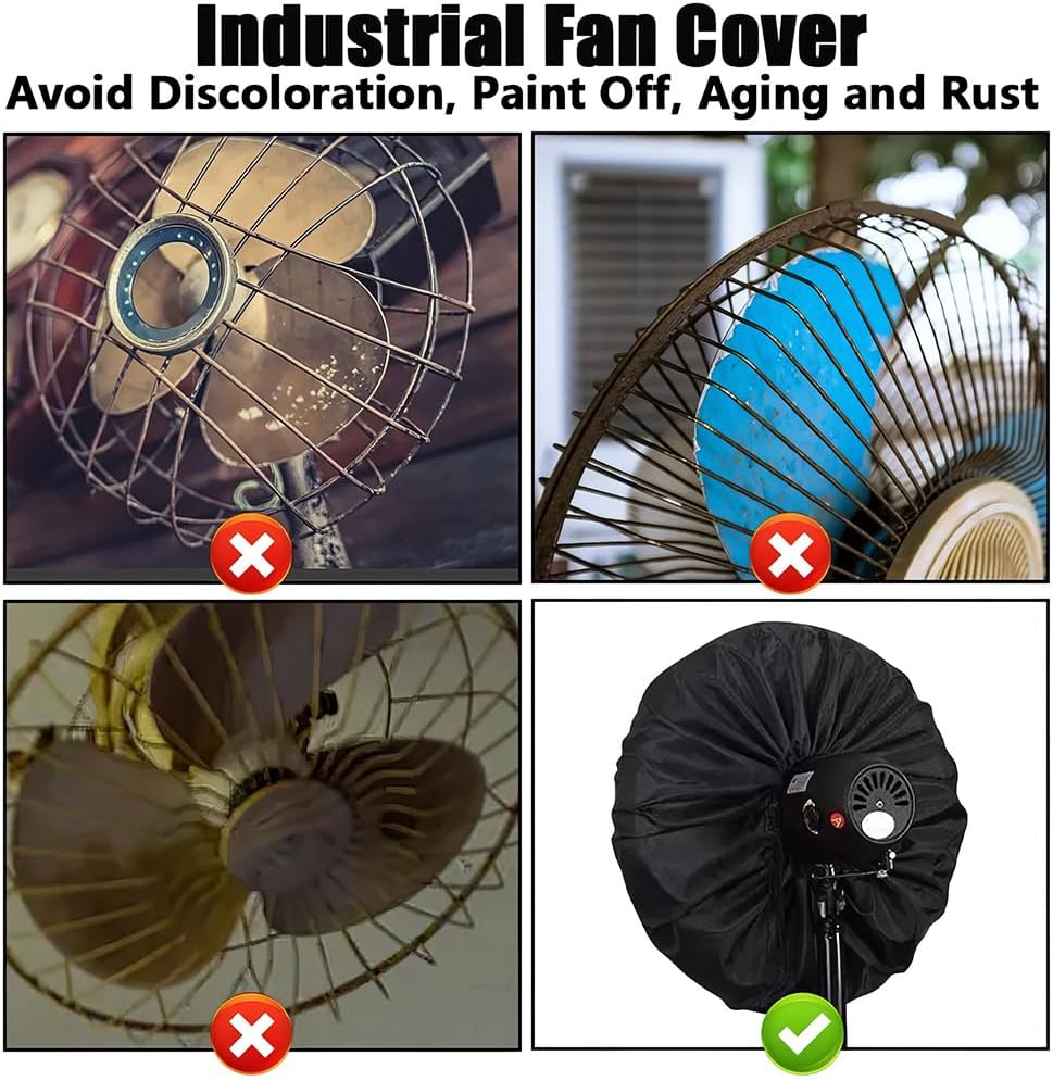 CREATCABIN Outdoor Fan Covers Industrial Fan Cover Pedestal Floor Wall Mount Black Waterproof Dustproof Stand Pedestal Compatible for 30Inch Protection Cloth