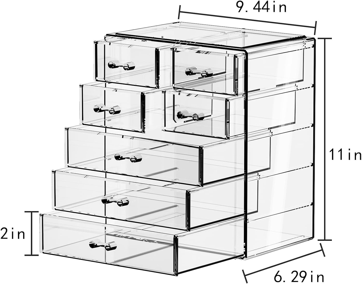 888 TIAN LUN Acrylic Clear Large Makeup Organizer - Jewelry Holder Organizer, Perfect Make Up Organizers and Storage for Vanity, Bathroom (3 Large, 4 Small Drawers - Clear)