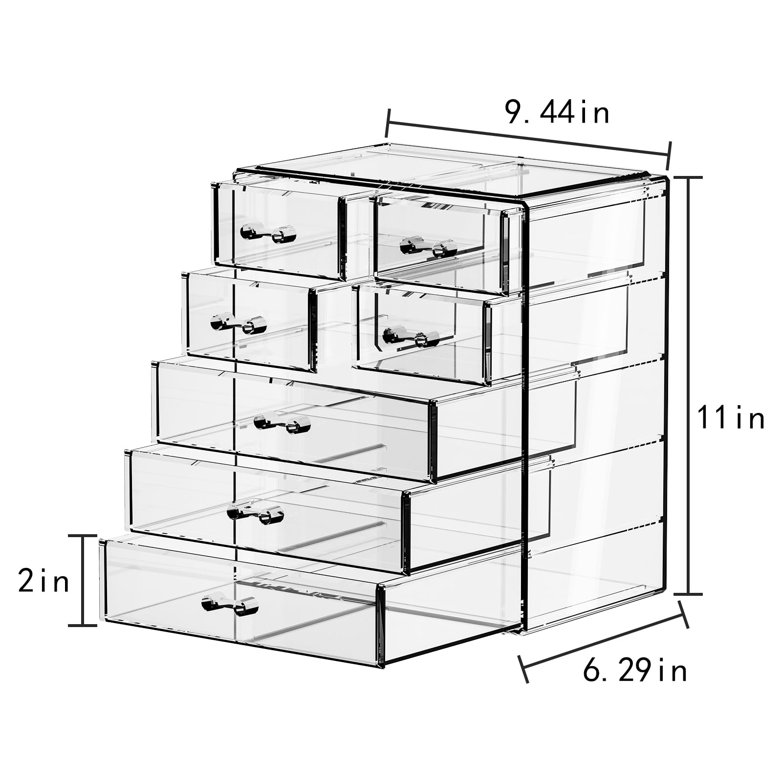 Organizador de maquillaje grande de acrílico transparente, organizador de joyas, organizador de maquillaje perfecto y almacenamiento para tocador, baño (3 cajones grandes, 4 pequeños,