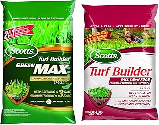 Scotts Turf Builder Green MAX Lawn Food - 5.7kg - 350m2 (3,767ft2) & Turf Builder Fall Lawn Food - 5.2kg, White (03214A)